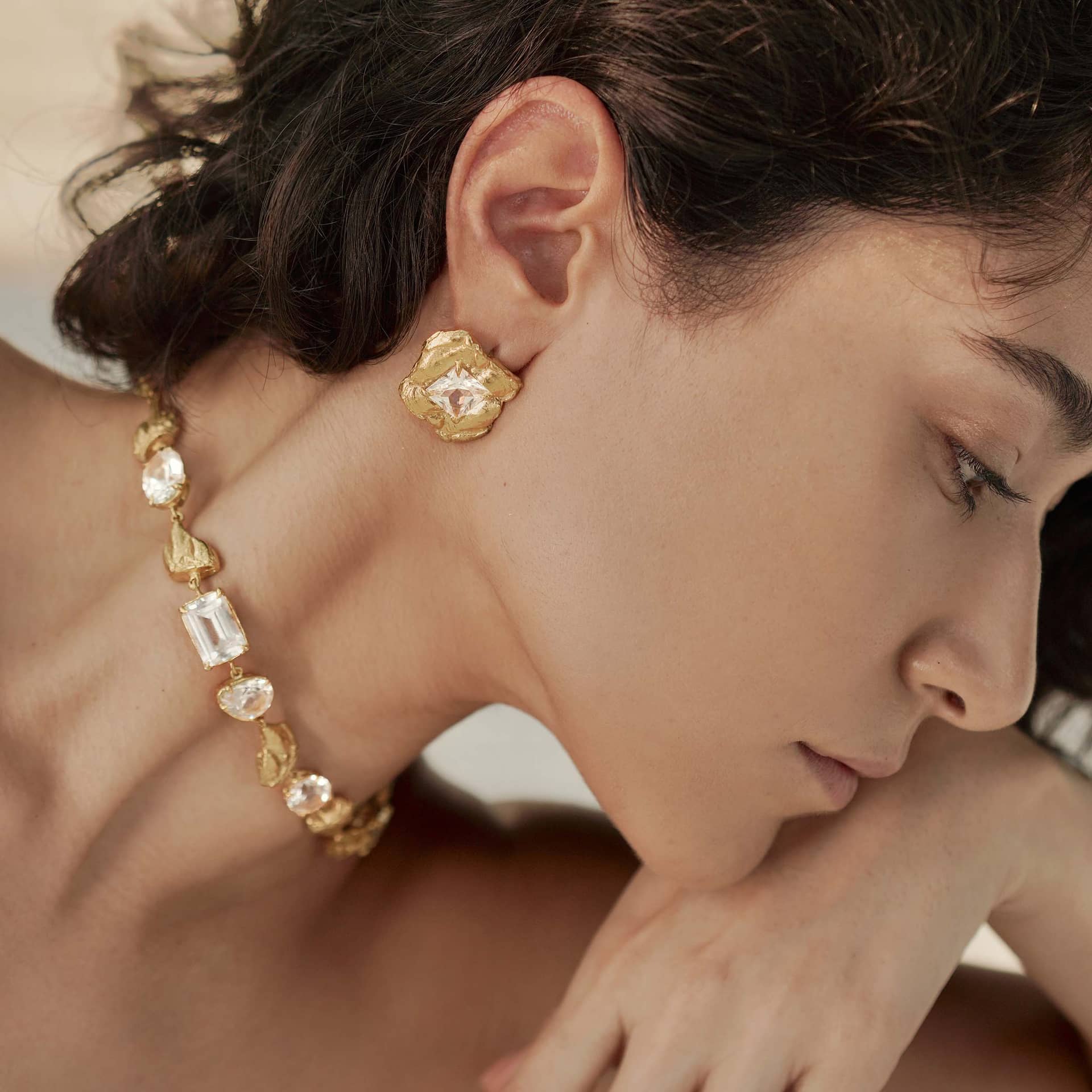 Jaqi White Sapphire Earrings made by Loveness Lee