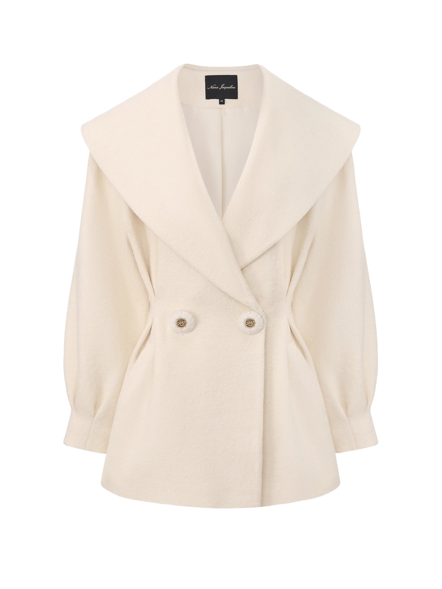 Claudine Bow-Back Wool White Coat made by Nana Jacqueline