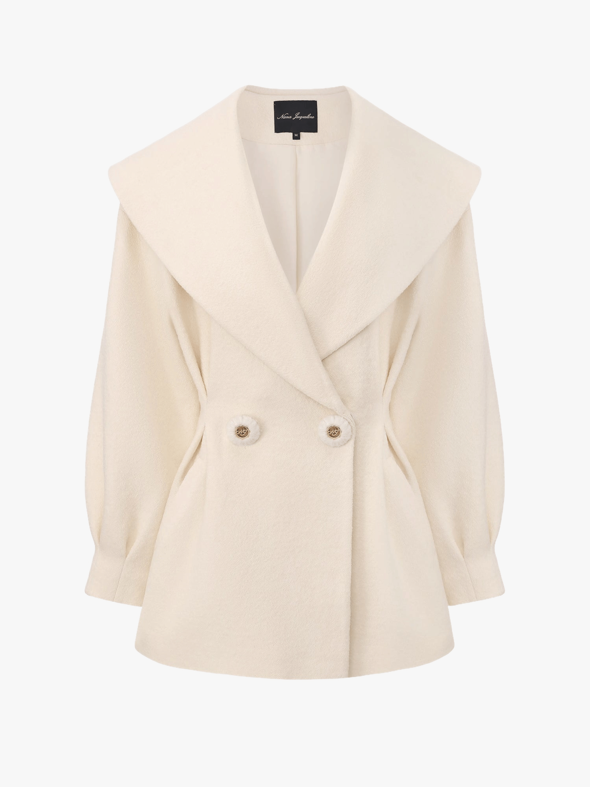 Claudine Bow-Back Wool White Coat made by Nana Jacqueline