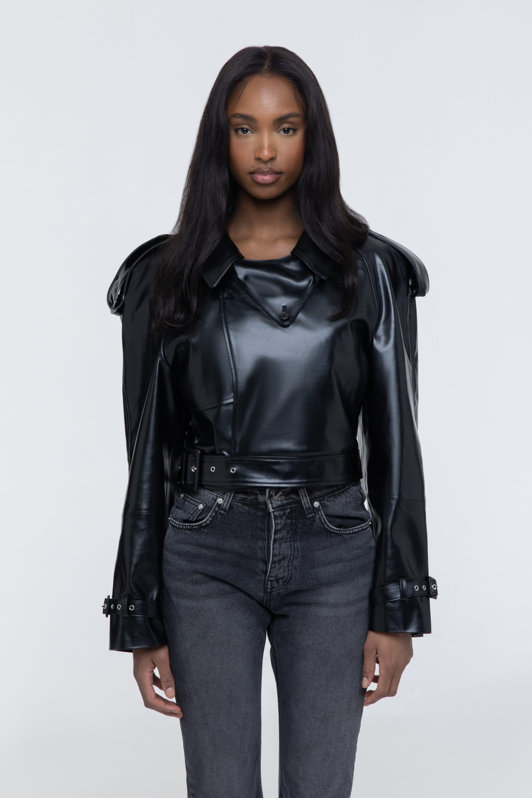 AFTERHOURS | Cropped trench leather jacket | Women's Leather