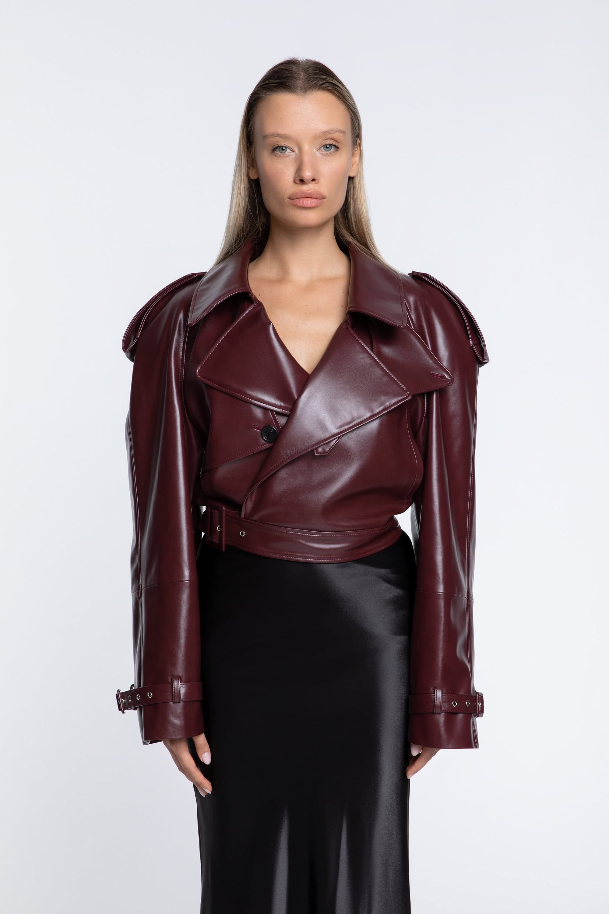Cropped trench leather jacket made by AFTERHOURS