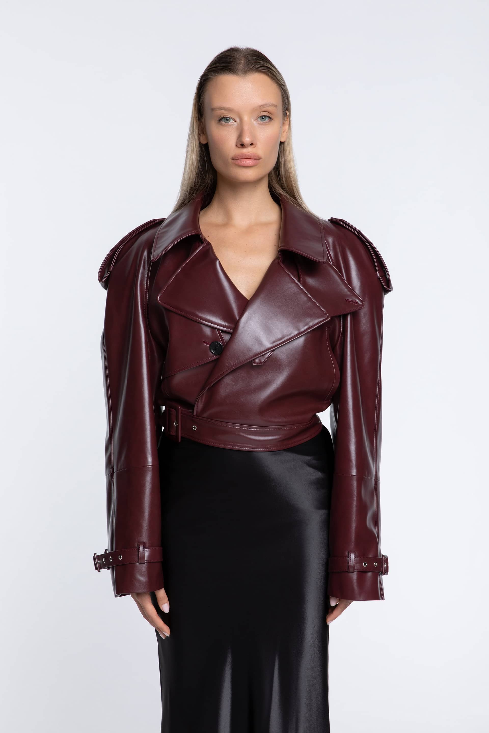 Cropped trench leather jacket made by AFTERHOURS