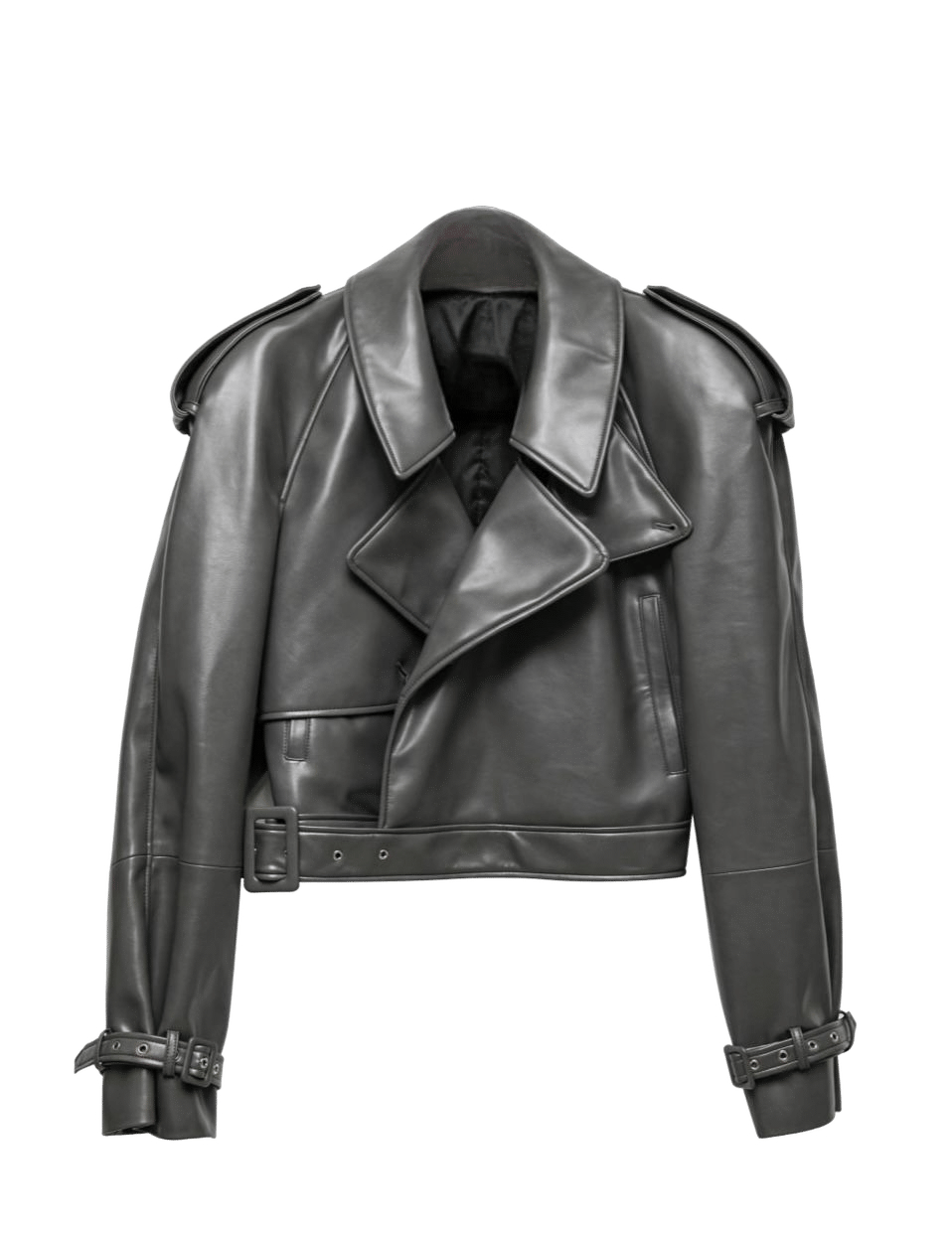 Cropped trench leather jacket in Grey made by AFTERHOURS