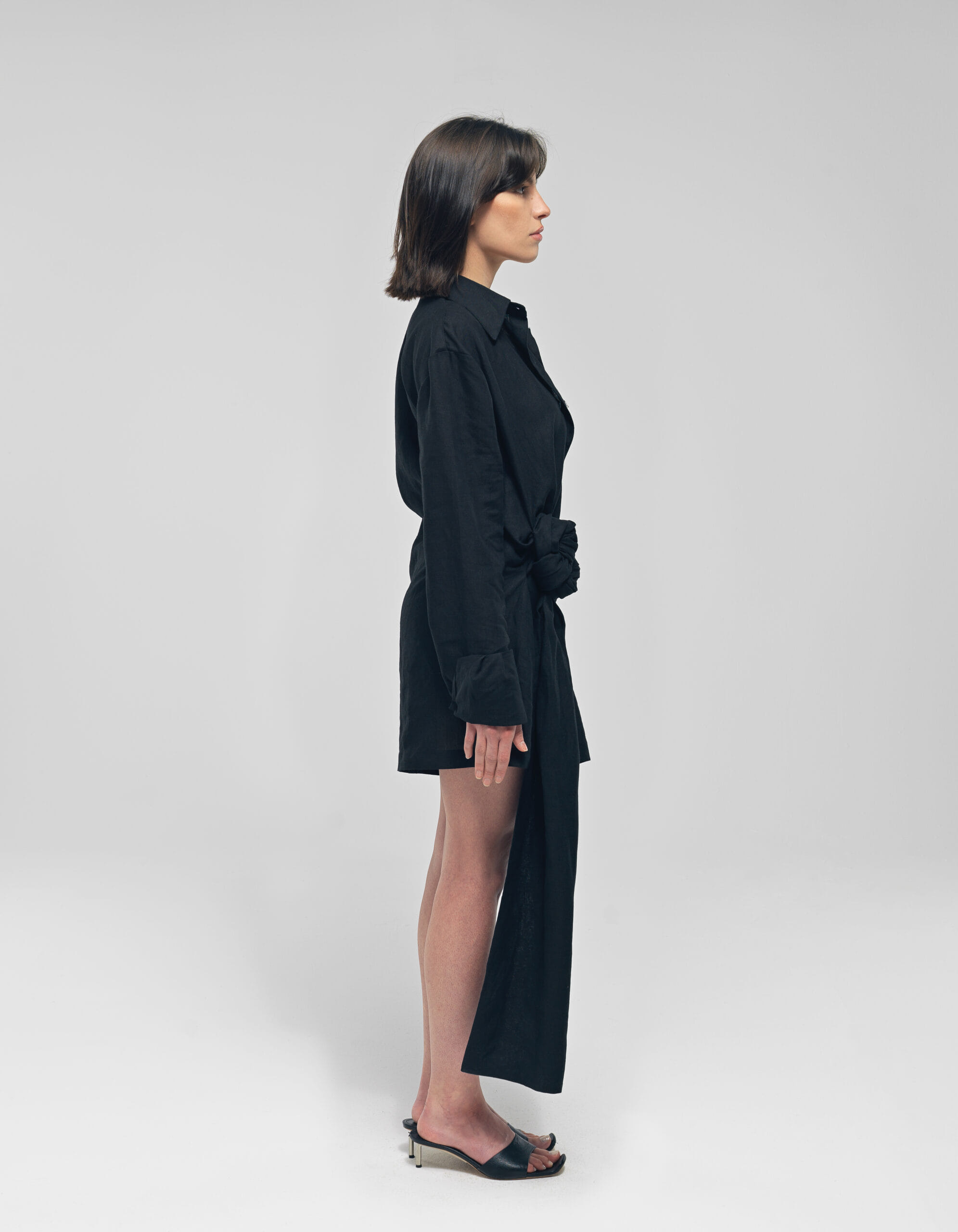 SHANDA Black Knot Linen Mini Dress made by MAET