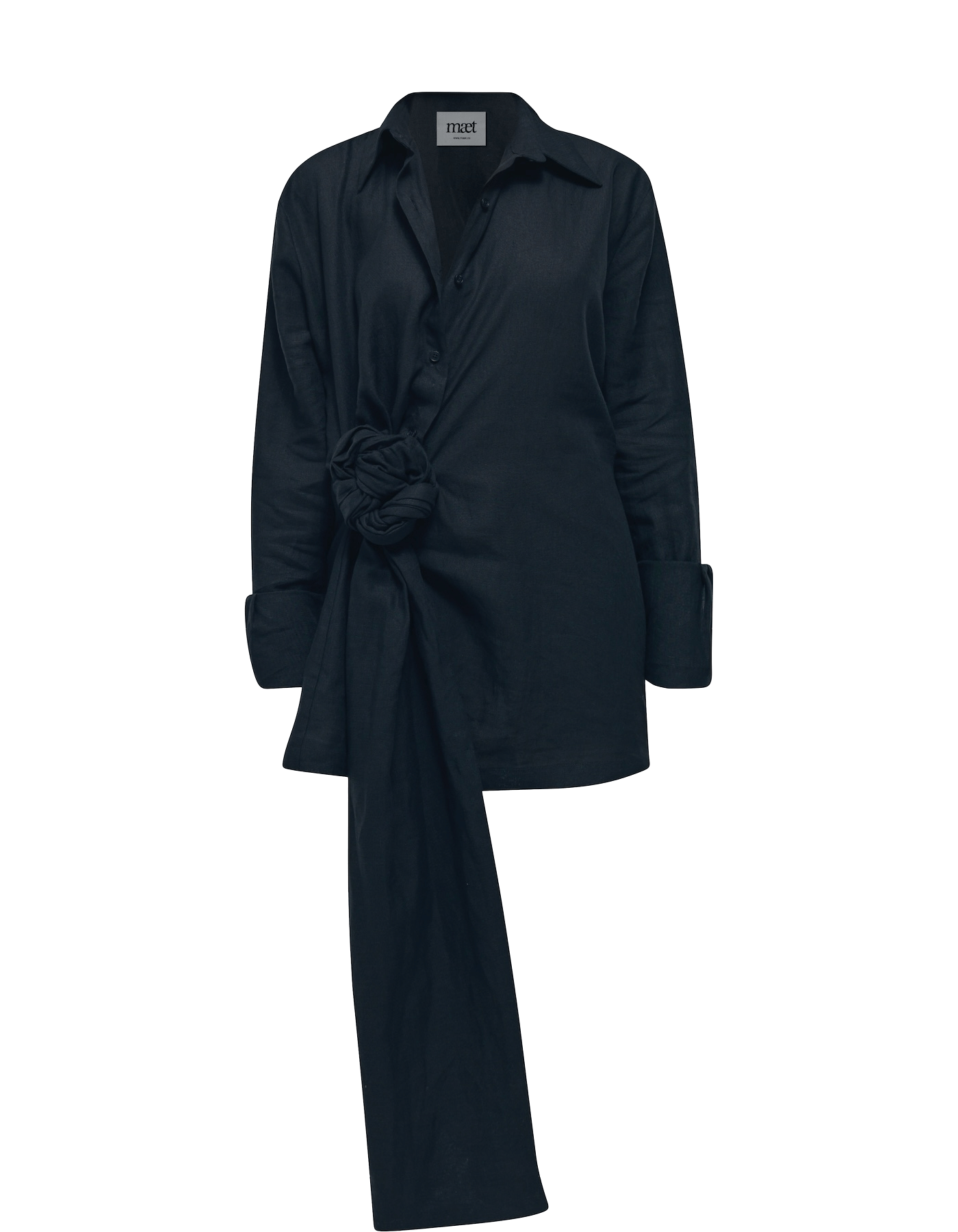 SHANDA Black Knot Linen Mini Dress made by MAET