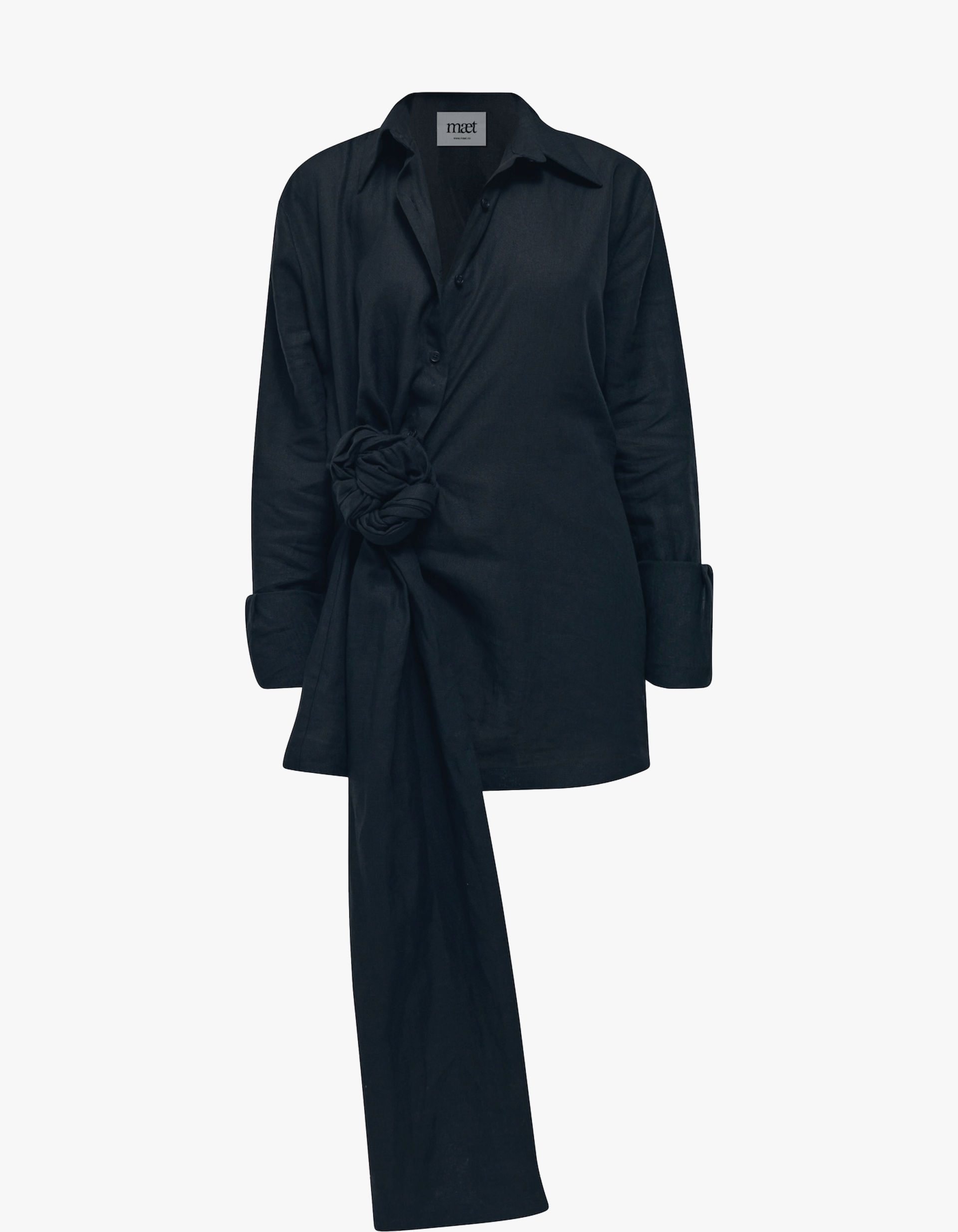 SHANDA Black Knot Linen Mini Dress made by MAET