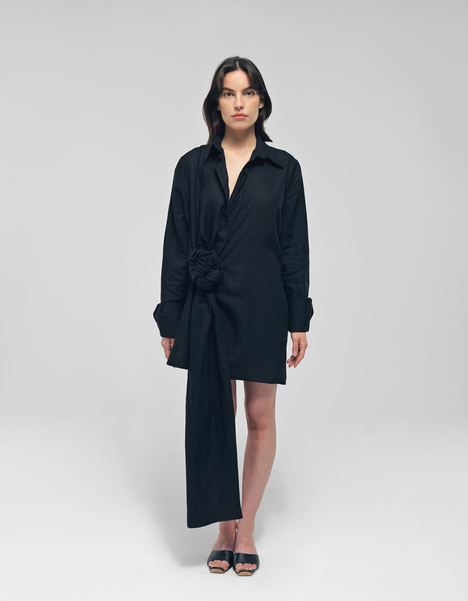 SHANDA Black Knot Linen Mini Dress made by MAET