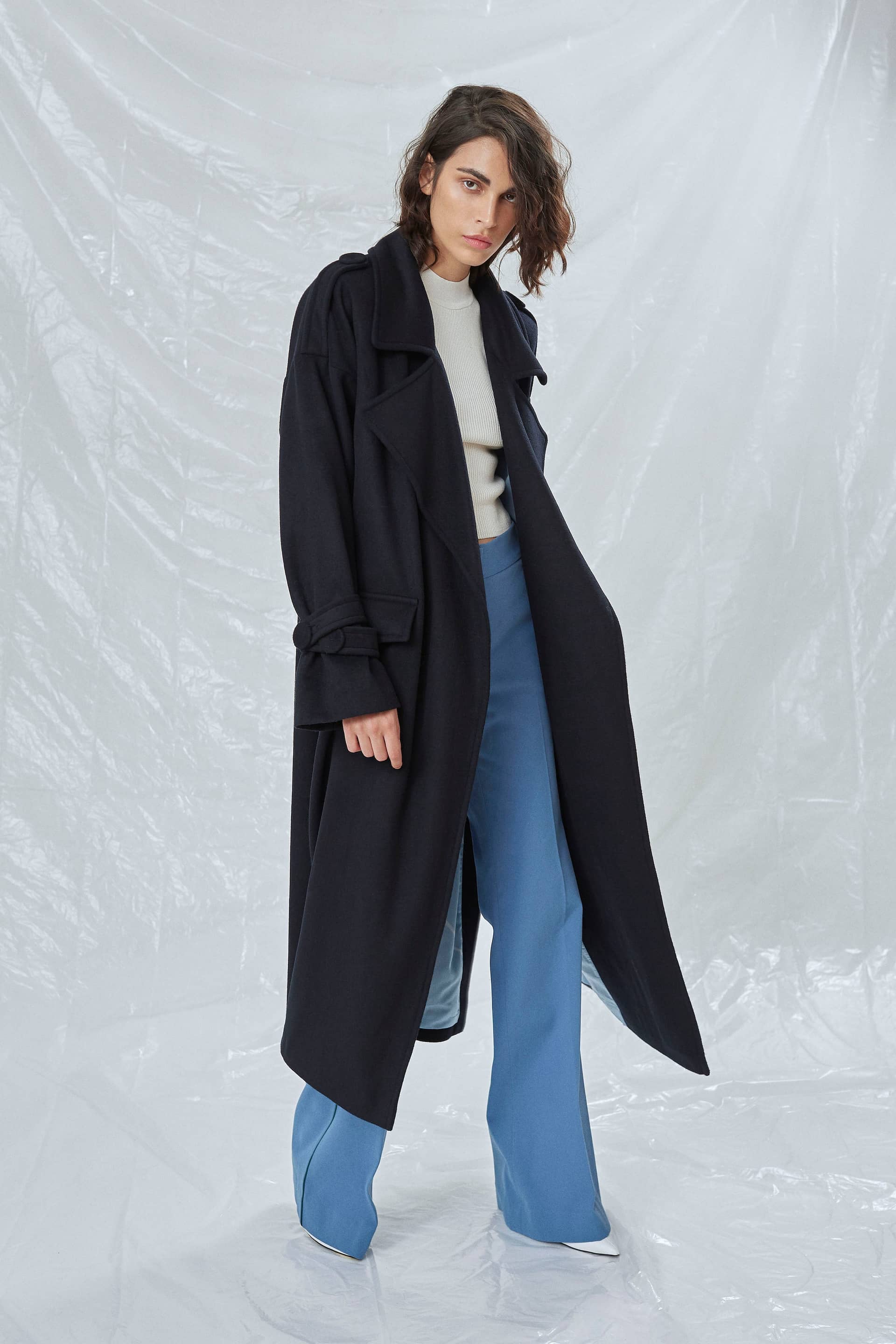 Laura Oversized Coat in Navy Blue in Blue made by Nazli Ceren