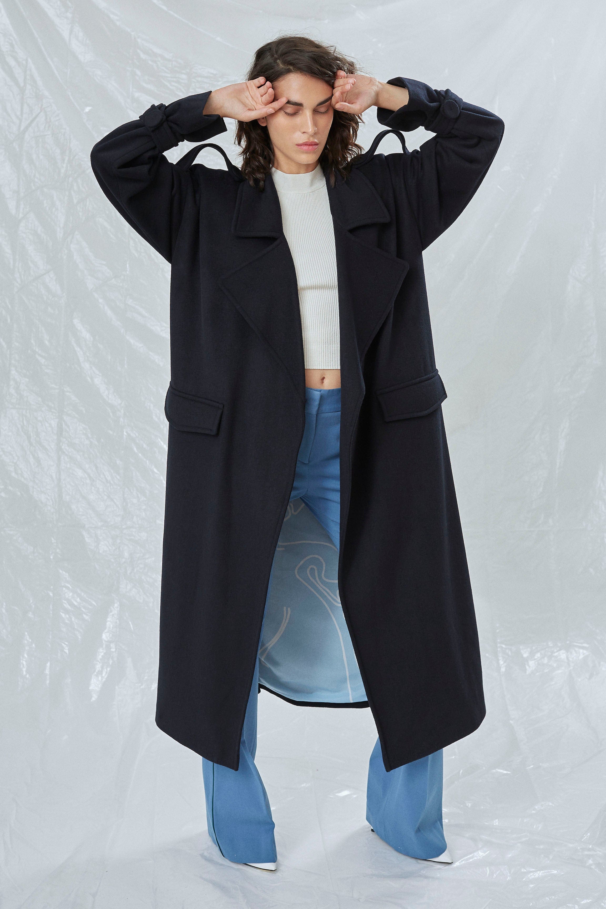 Laura Oversized Coat in Navy Blue in Blue made by Nazli Ceren