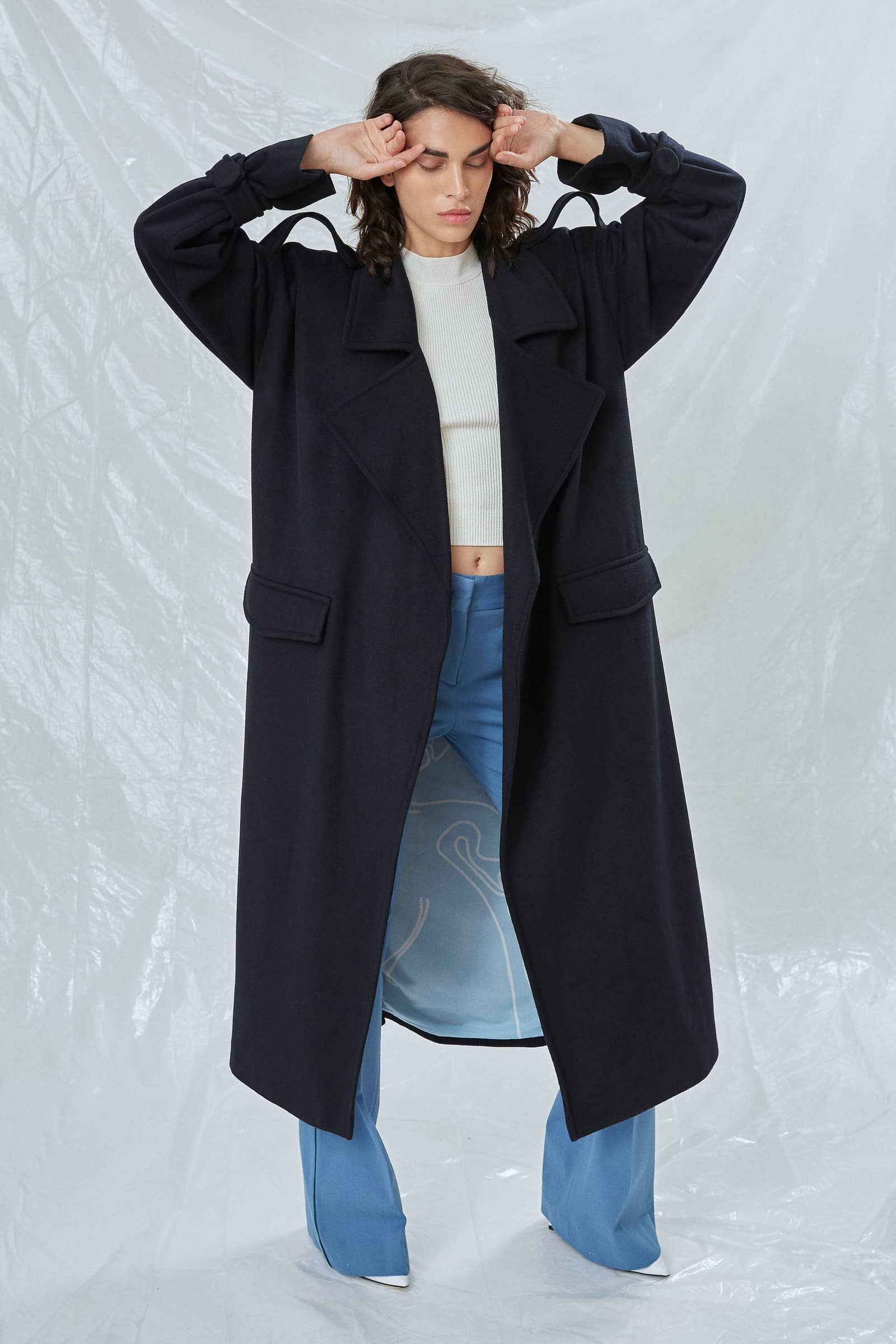 Laura Oversized Coat in Navy Blue in Blue made by Nazli Ceren