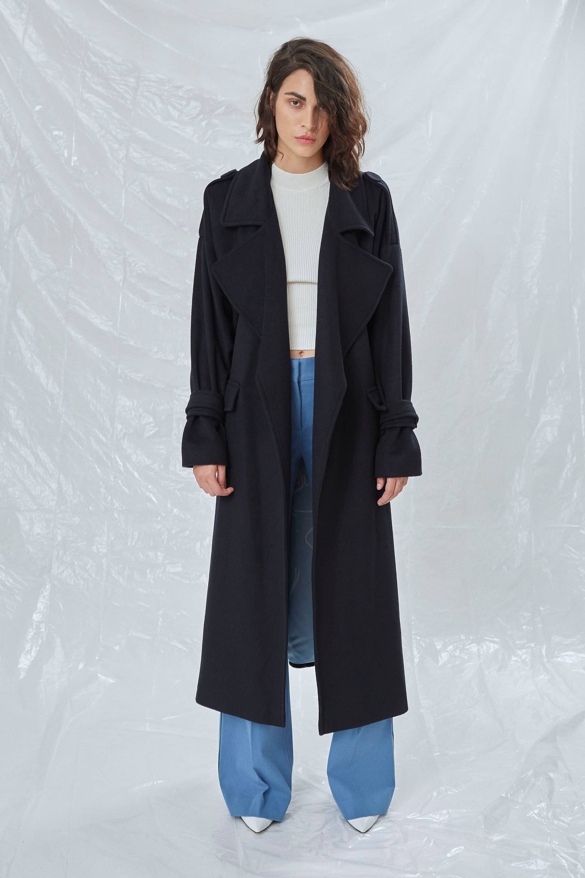 Laura Oversized Coat in Navy Blue in Blue made by Nazli Ceren