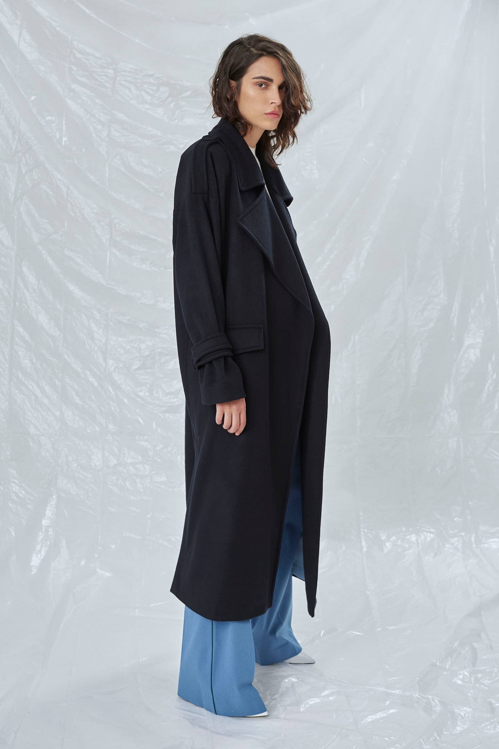 Laura Oversized Coat in Navy Blue in Blue made by Nazli Ceren