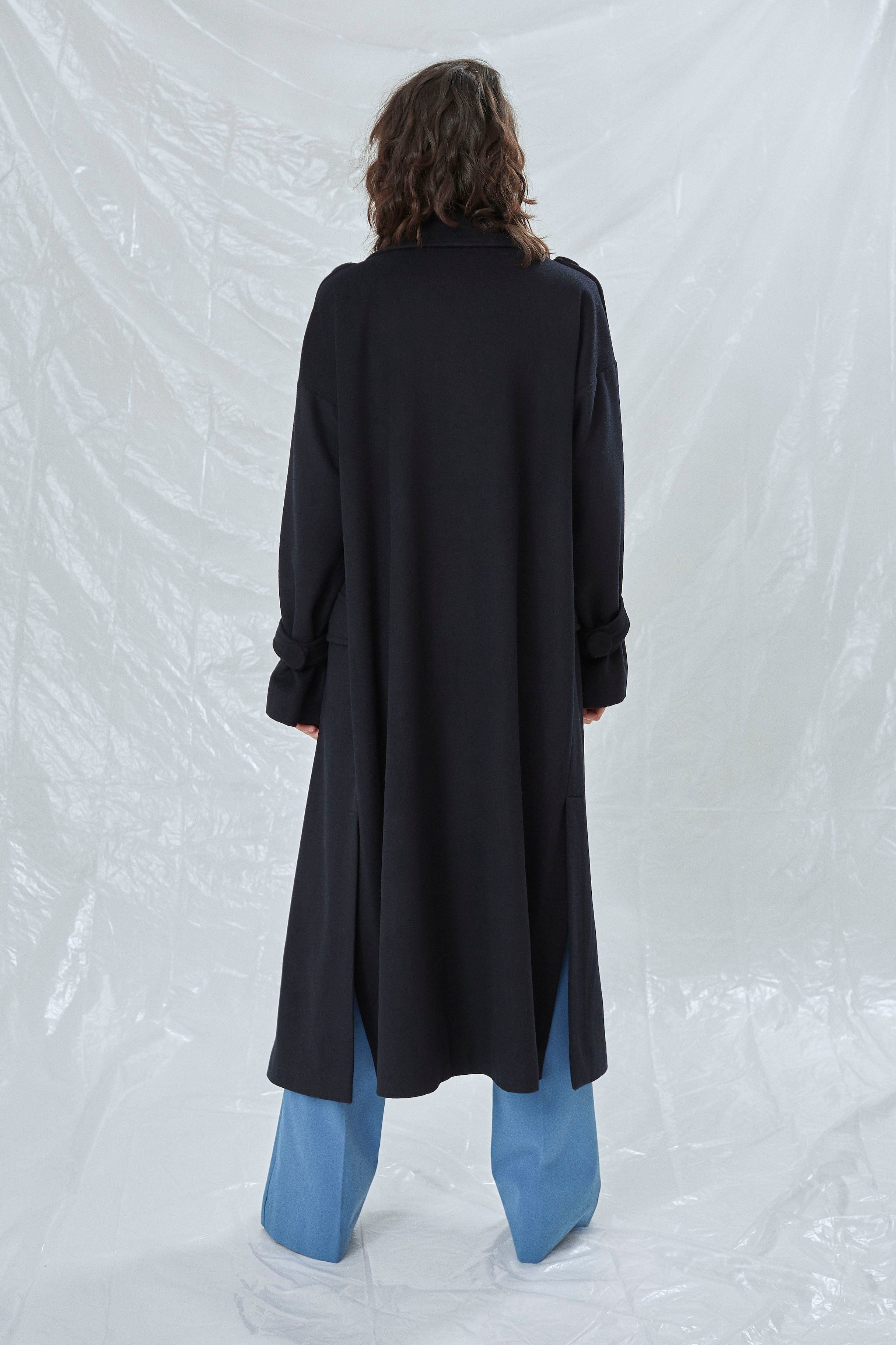 Laura Oversized Coat in Navy Blue in Blue made by Nazli Ceren