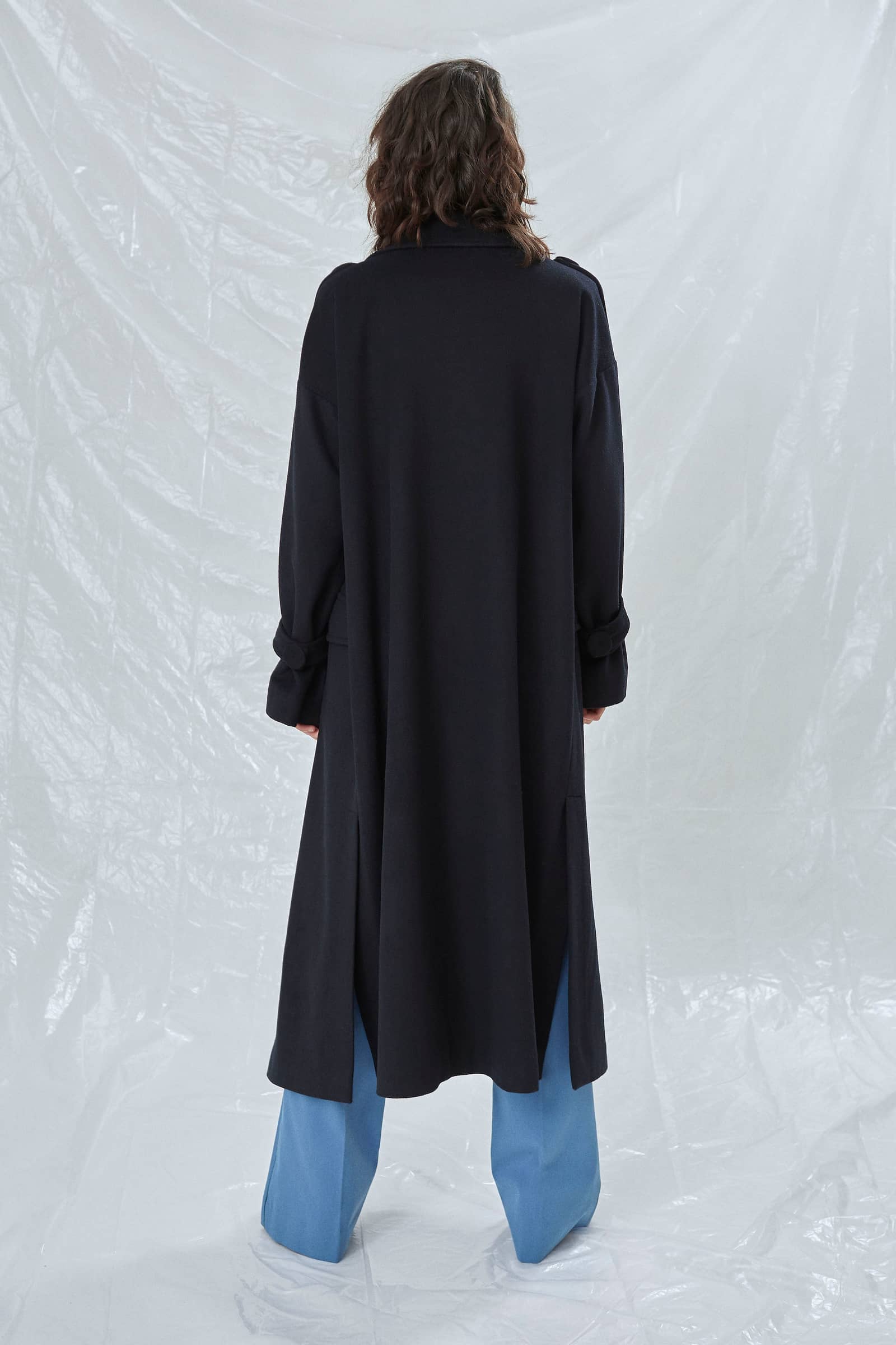 Laura Oversized Coat in Navy Blue in Blue made by Nazli Ceren