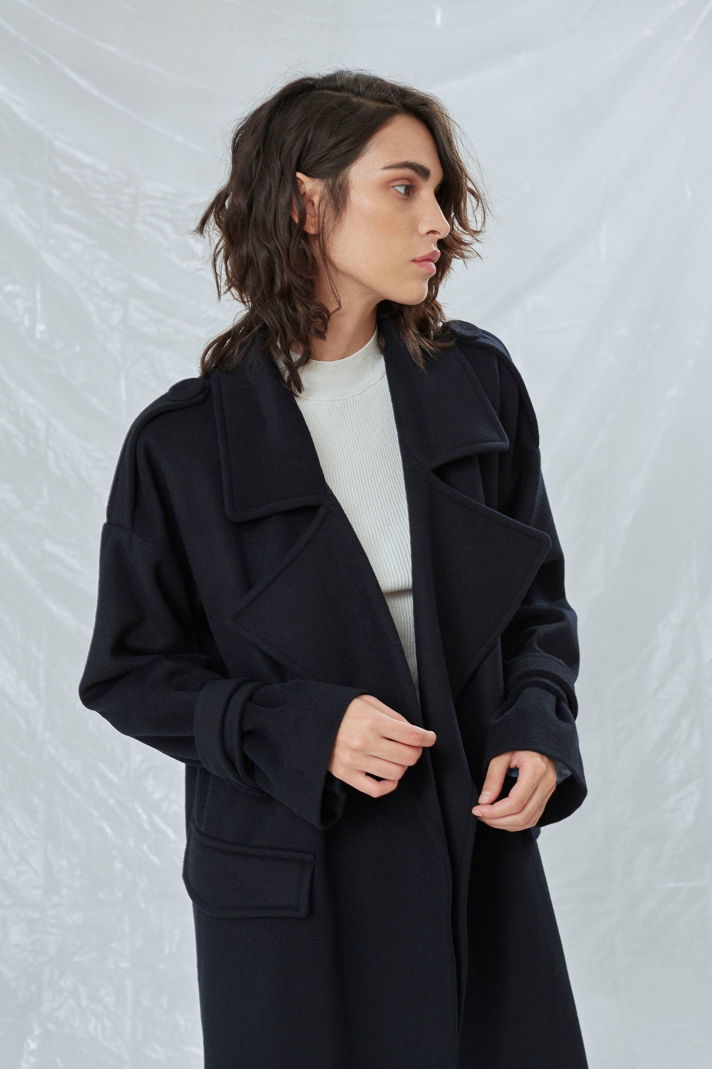 Laura Oversized Coat in Navy Blue in Blue made by Nazli Ceren