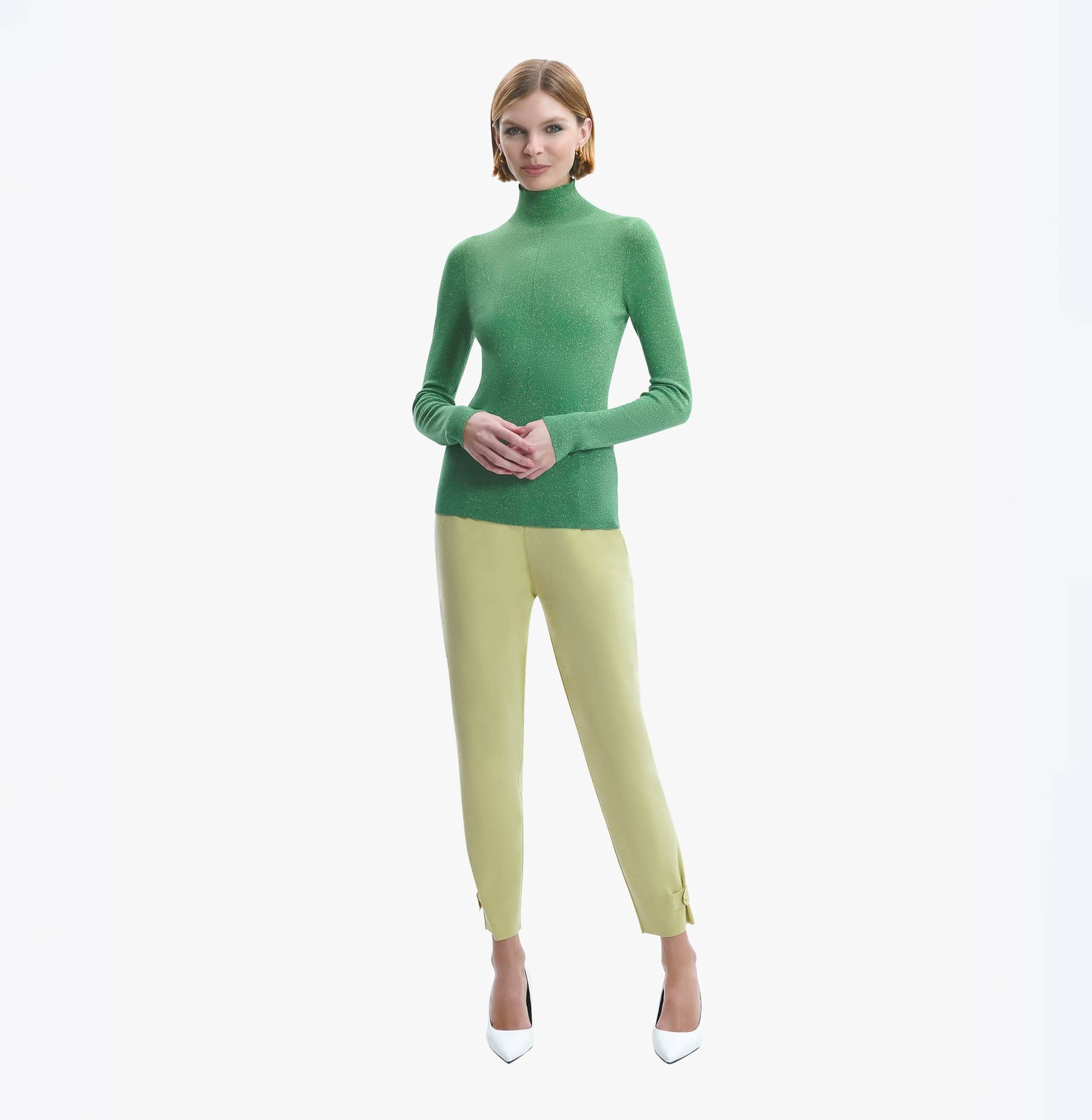 METALLIC WOOL TURTLENECK TOP in Green made by CRUSH Collection