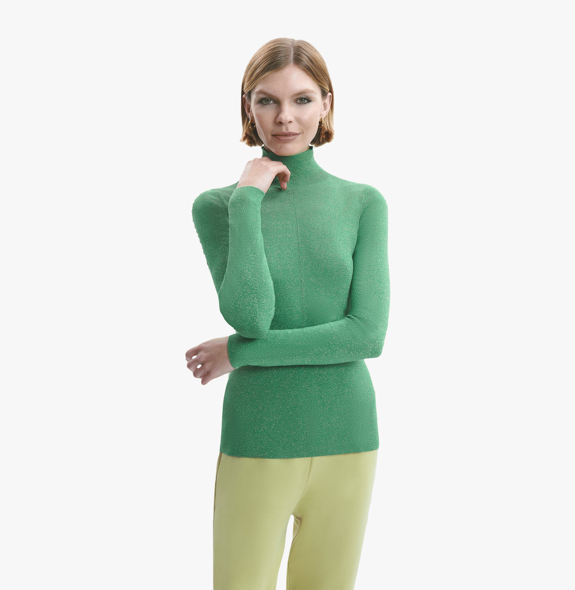 METALLIC WOOL TURTLENECK TOP in Green made by CRUSH Collection