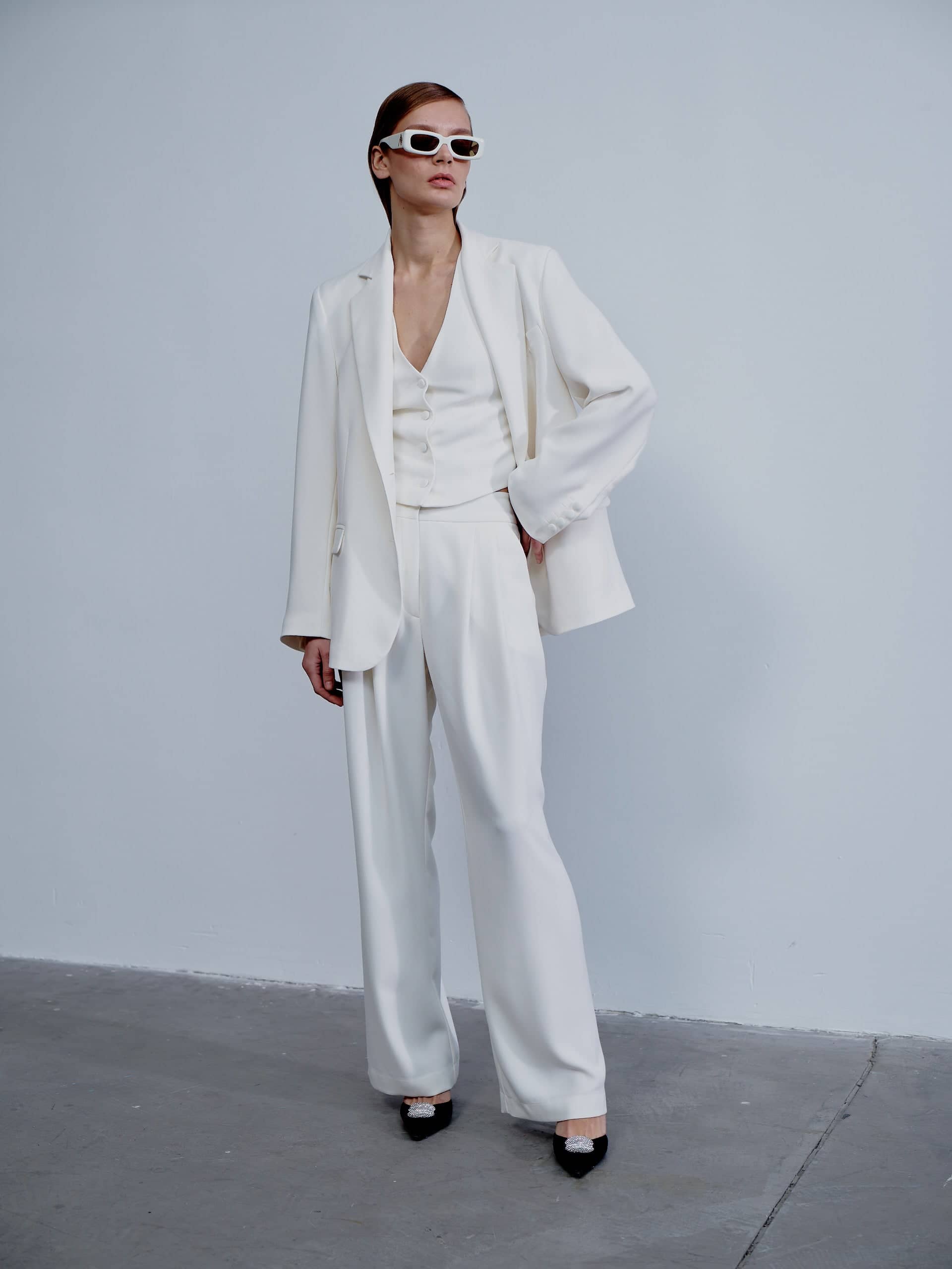 Tina Crepe Trousers in Blanche in White made by Nazli Ceren