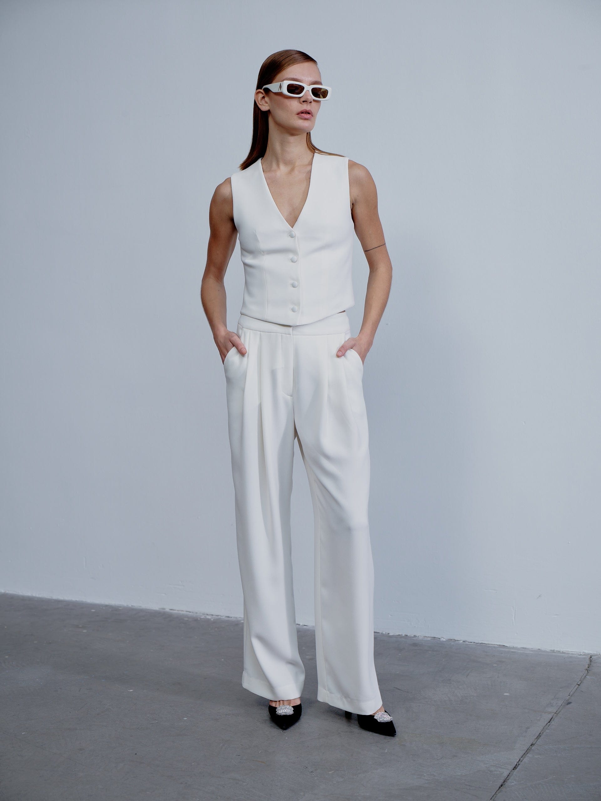 Tina Crepe Trousers in Blanche in White made by Nazli Ceren