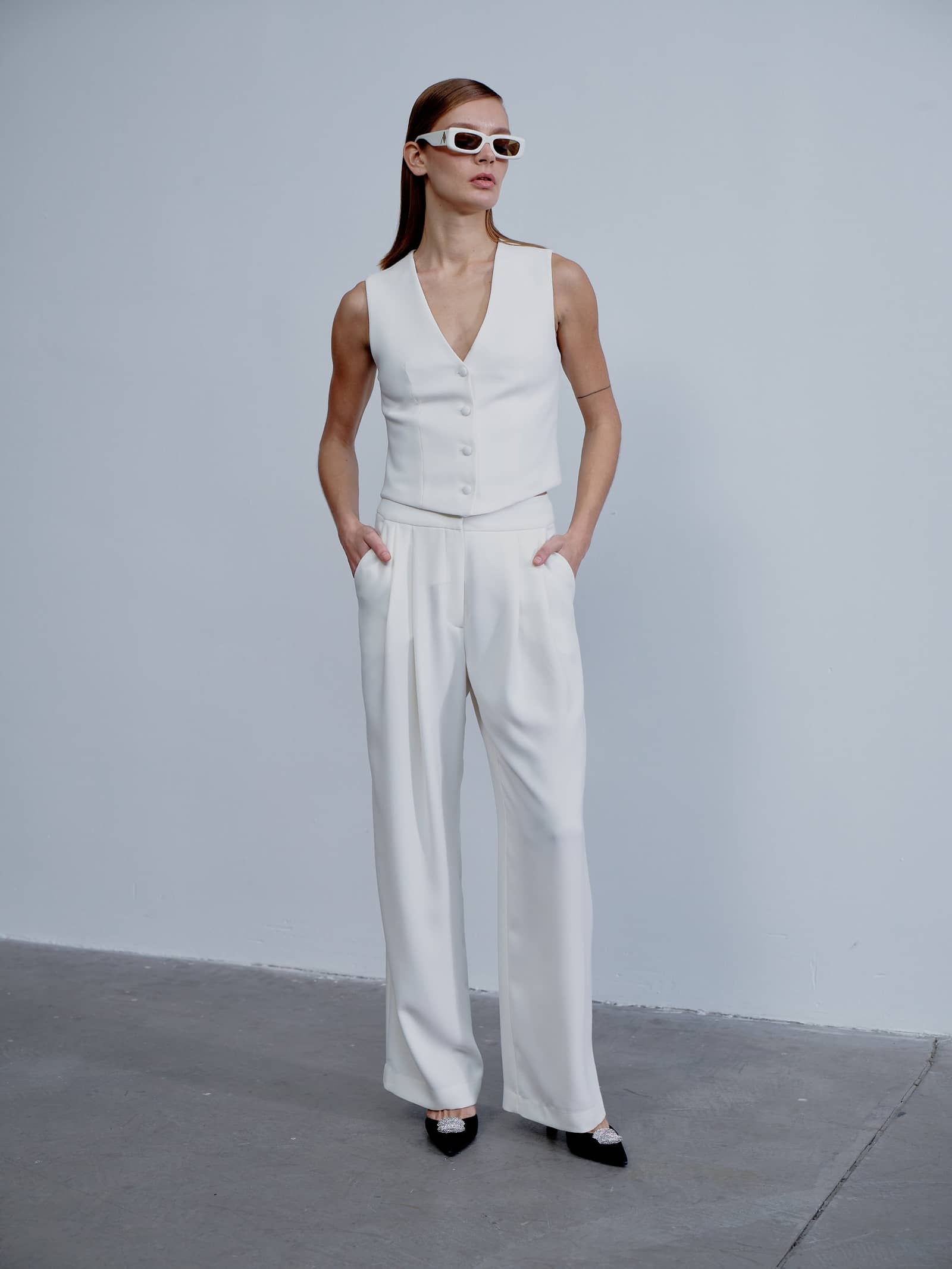 Tina Crepe Trousers in Blanche in White made by Nazli Ceren
