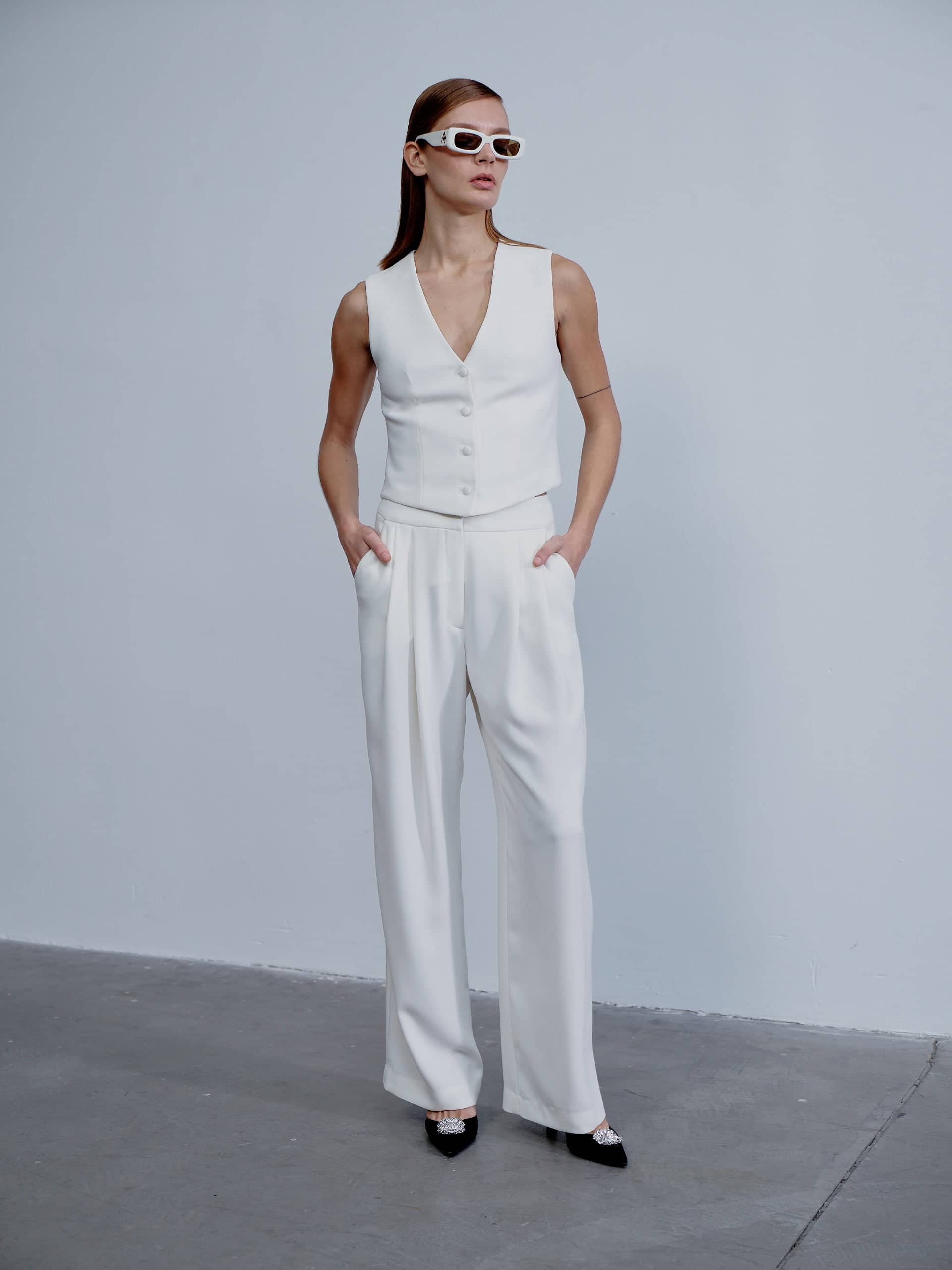 Tina Crepe Trousers in Blanche in White made by Nazli Ceren