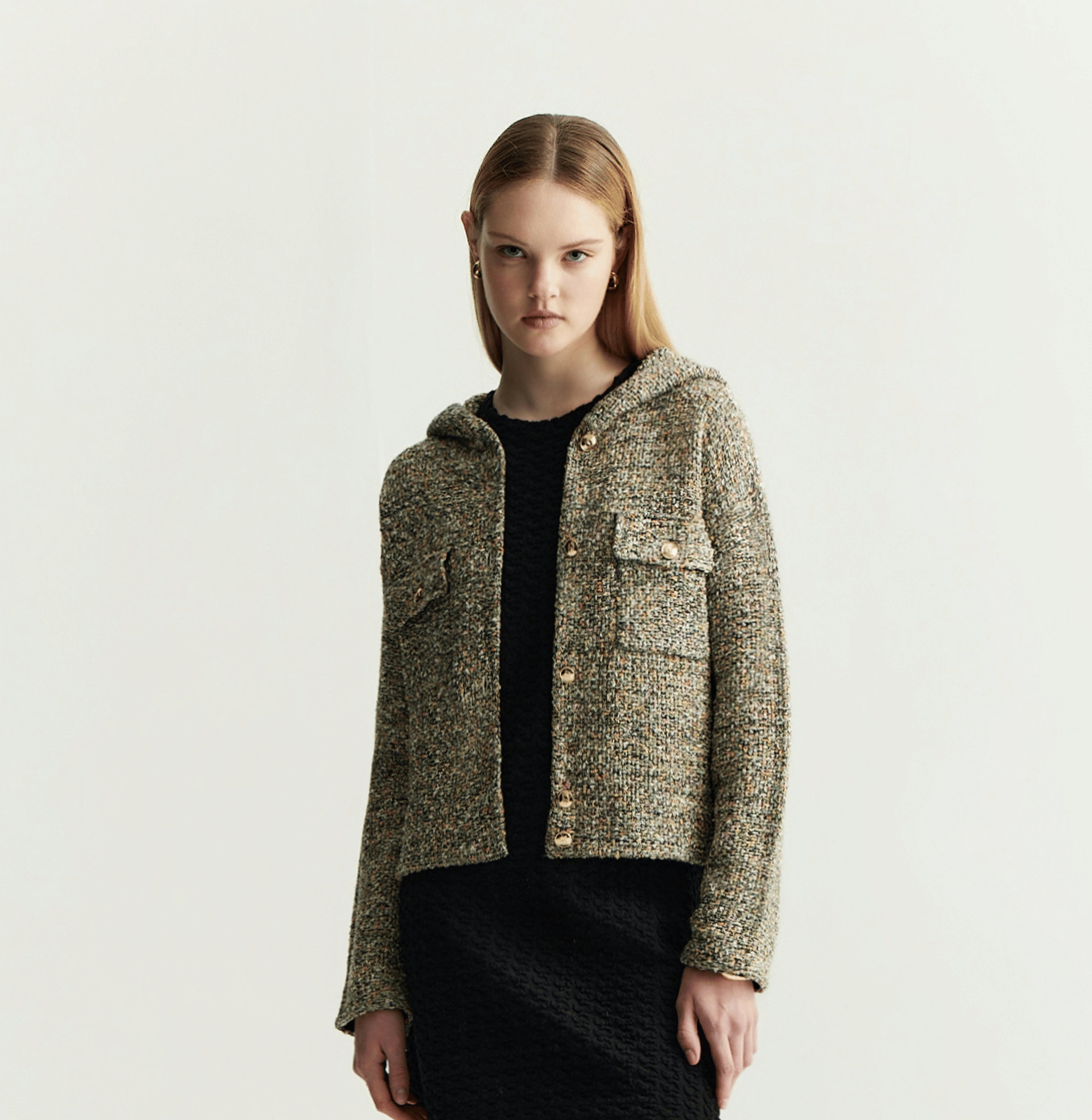 FANCY BOUCLÉ HOODED JACKET made by CRUSH Collection