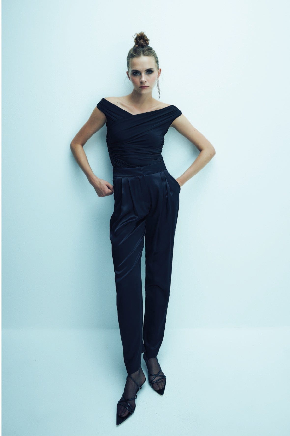 Tina Satin Trousers in Black made by Nazli Ceren
