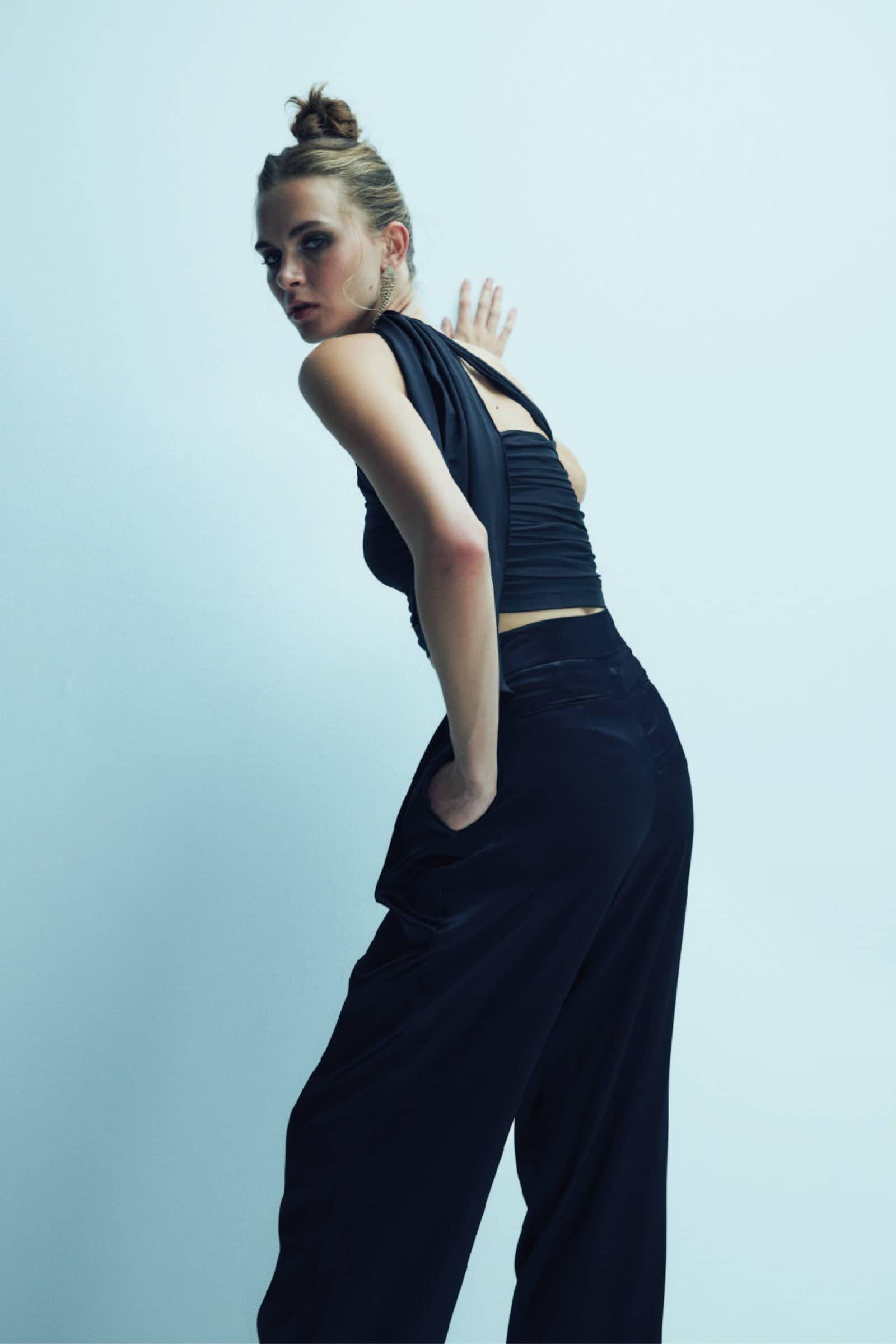 Tina Satin Trousers in Black made by Nazli Ceren