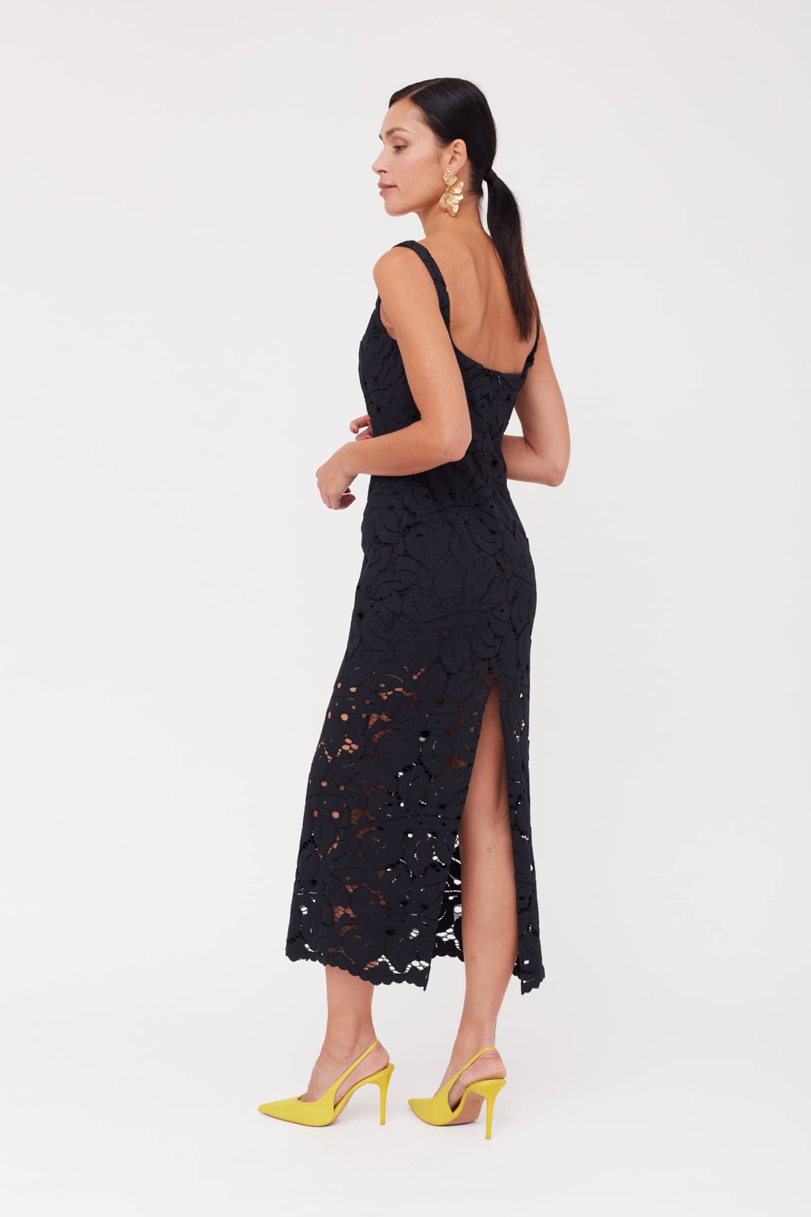 OTILIA Black Lace The Square Scoop Neckline Midi Dress made by UNDRESS