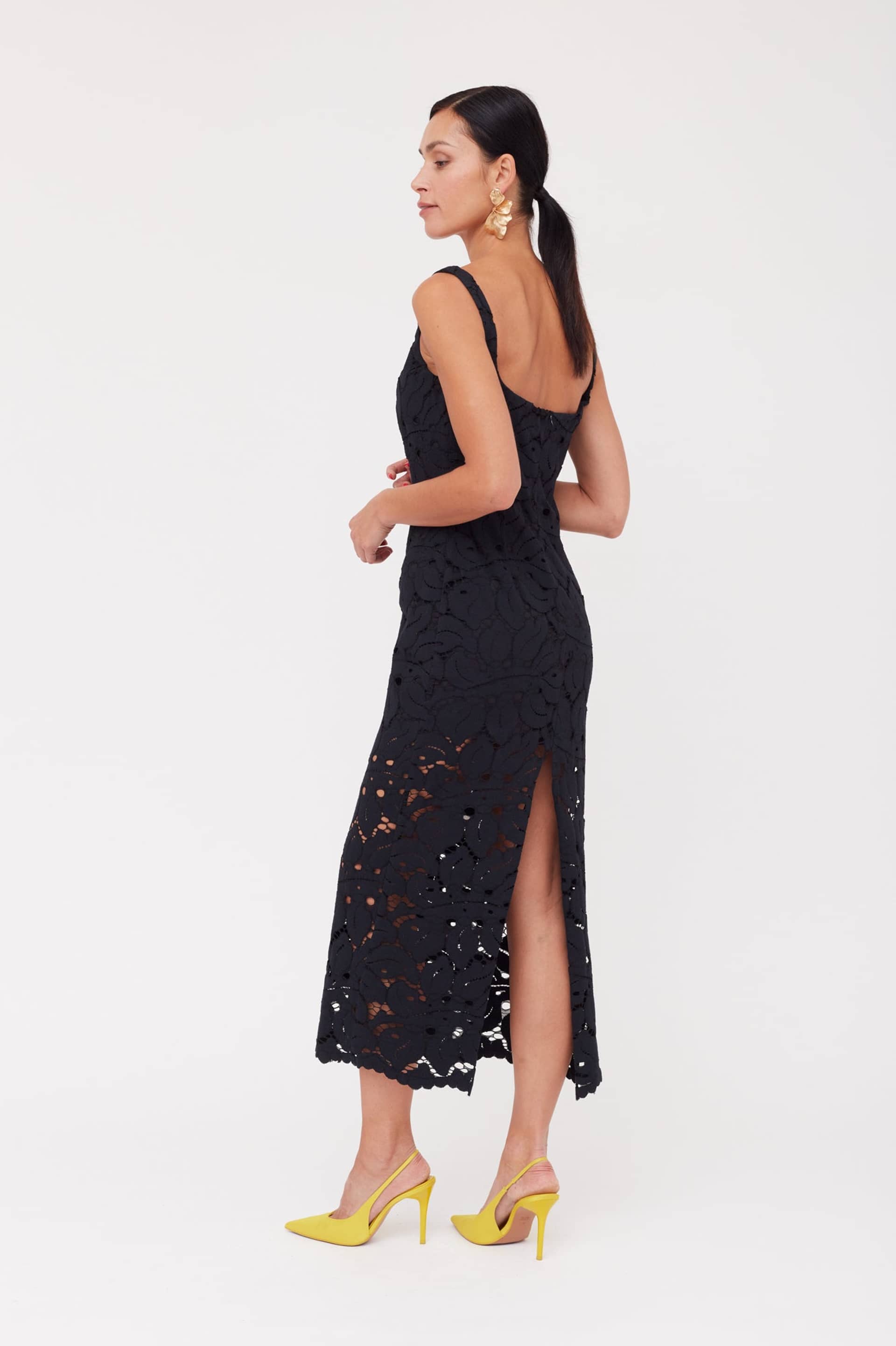 OTILIA Black Lace The Square Scoop Neckline Midi Dress made by UNDRESS