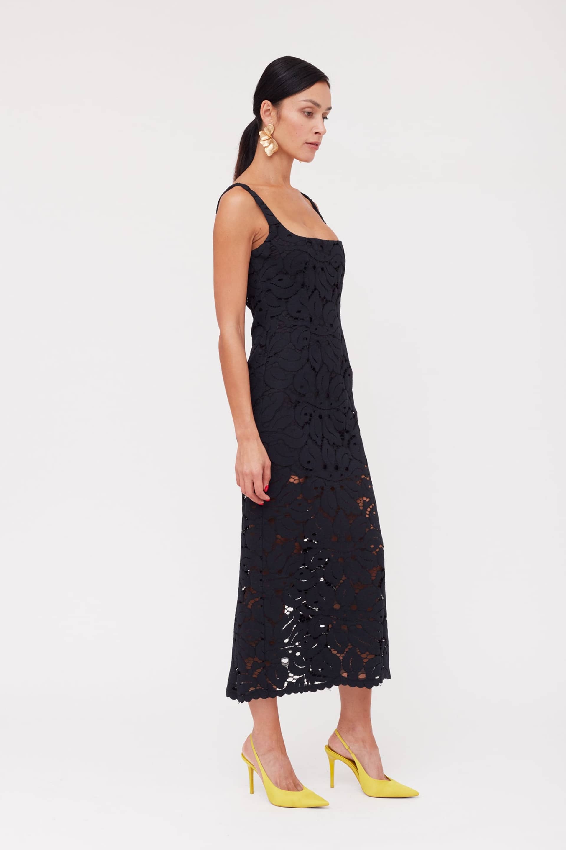 OTILIA Black Lace The Square Scoop Neckline Midi Dress made by UNDRESS