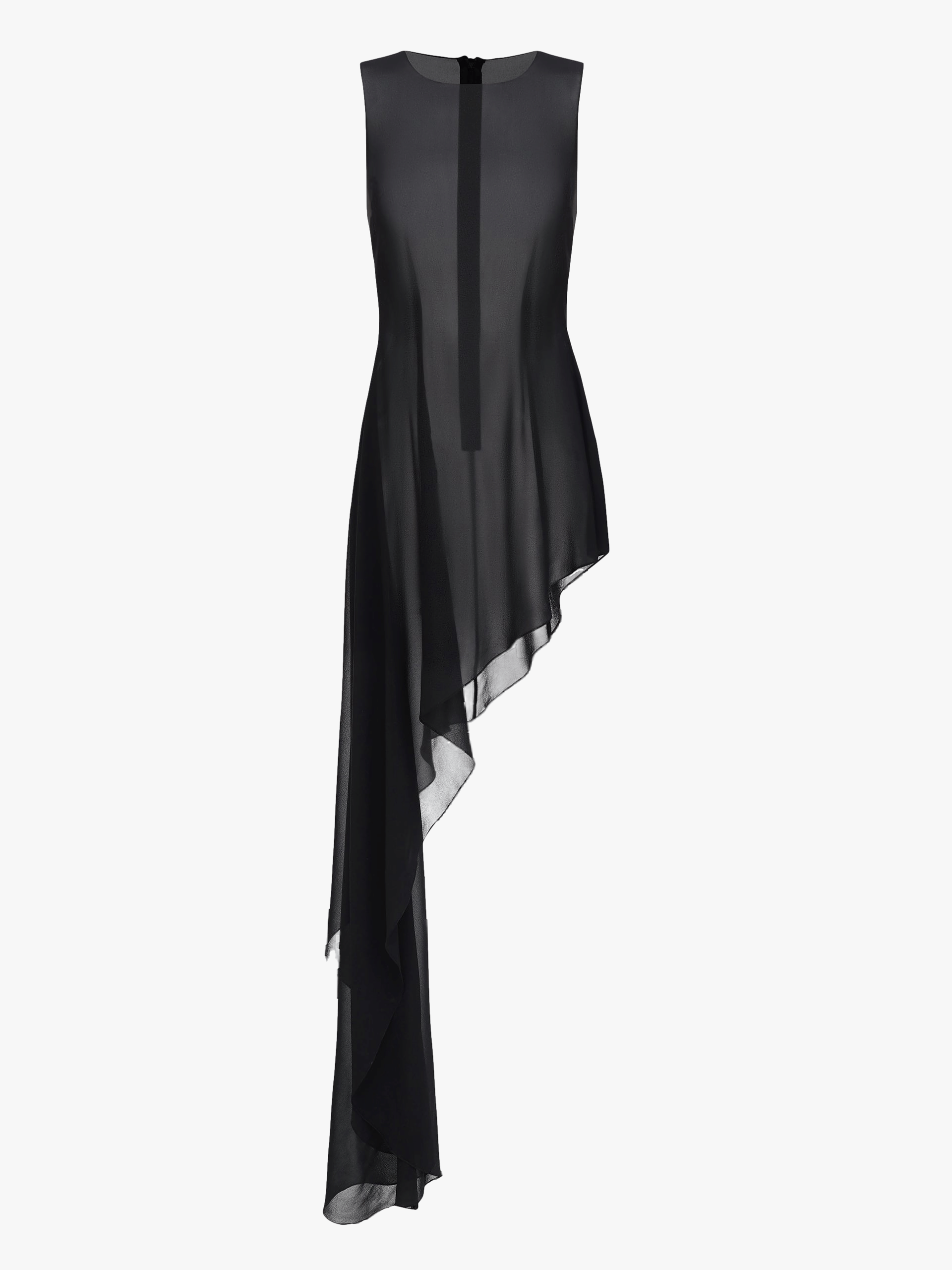 Asymmetric Silk Chiffon Dress in Black made by NDS The Label