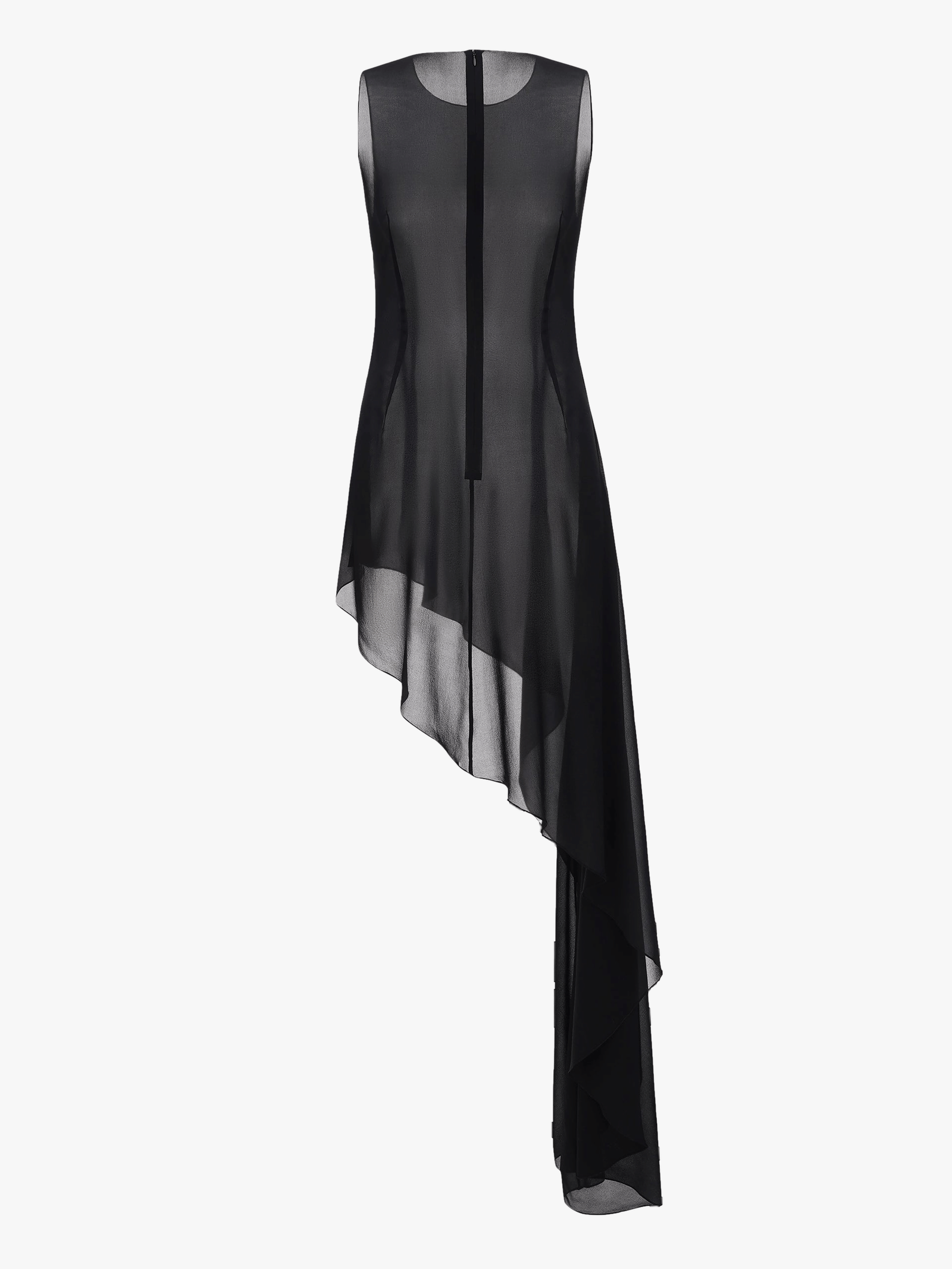 Asymmetric Silk Chiffon Dress in Black made by NDS The Label