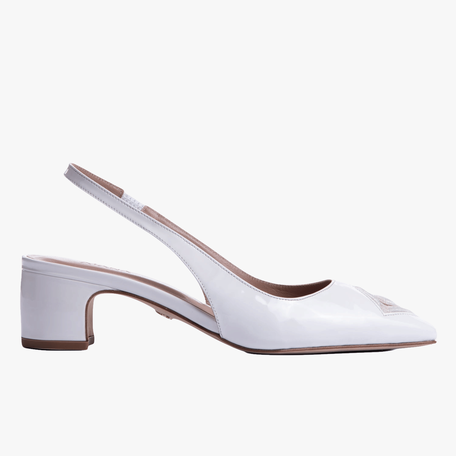 Diamond Slingback 45 White Patent in White made by ATANA
