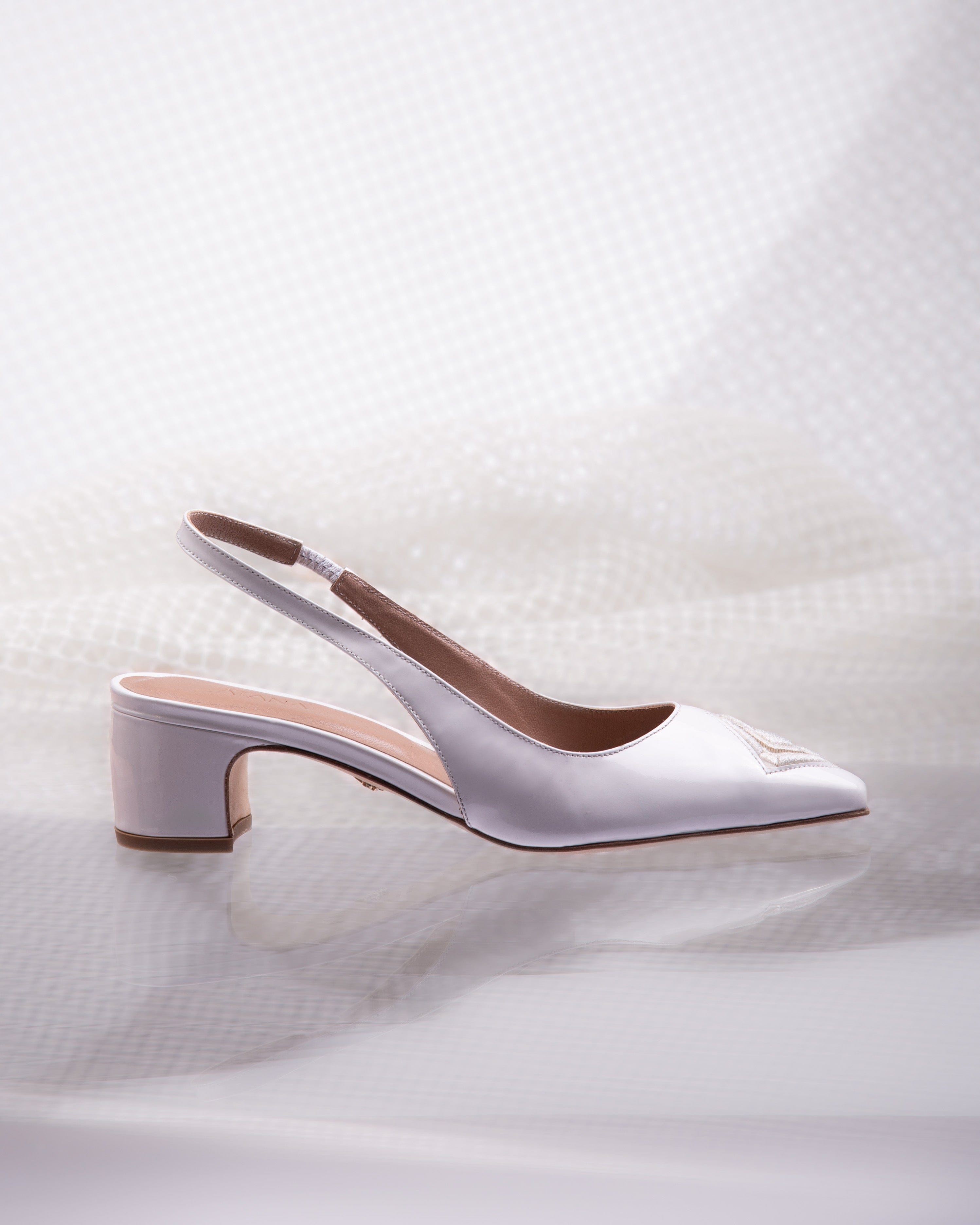 Diamond Slingback 45 White Patent in White made by ATANA