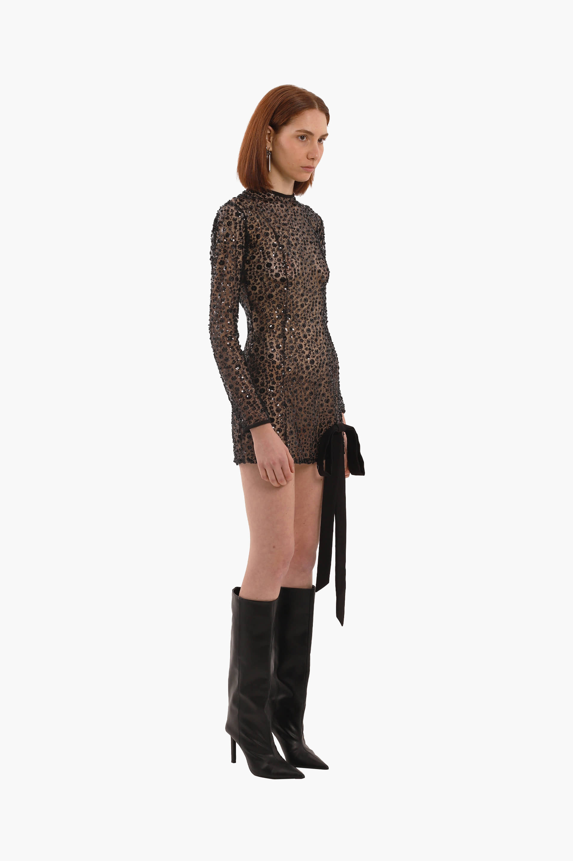 Black sequin embroidered mini dress made by Compte Spain