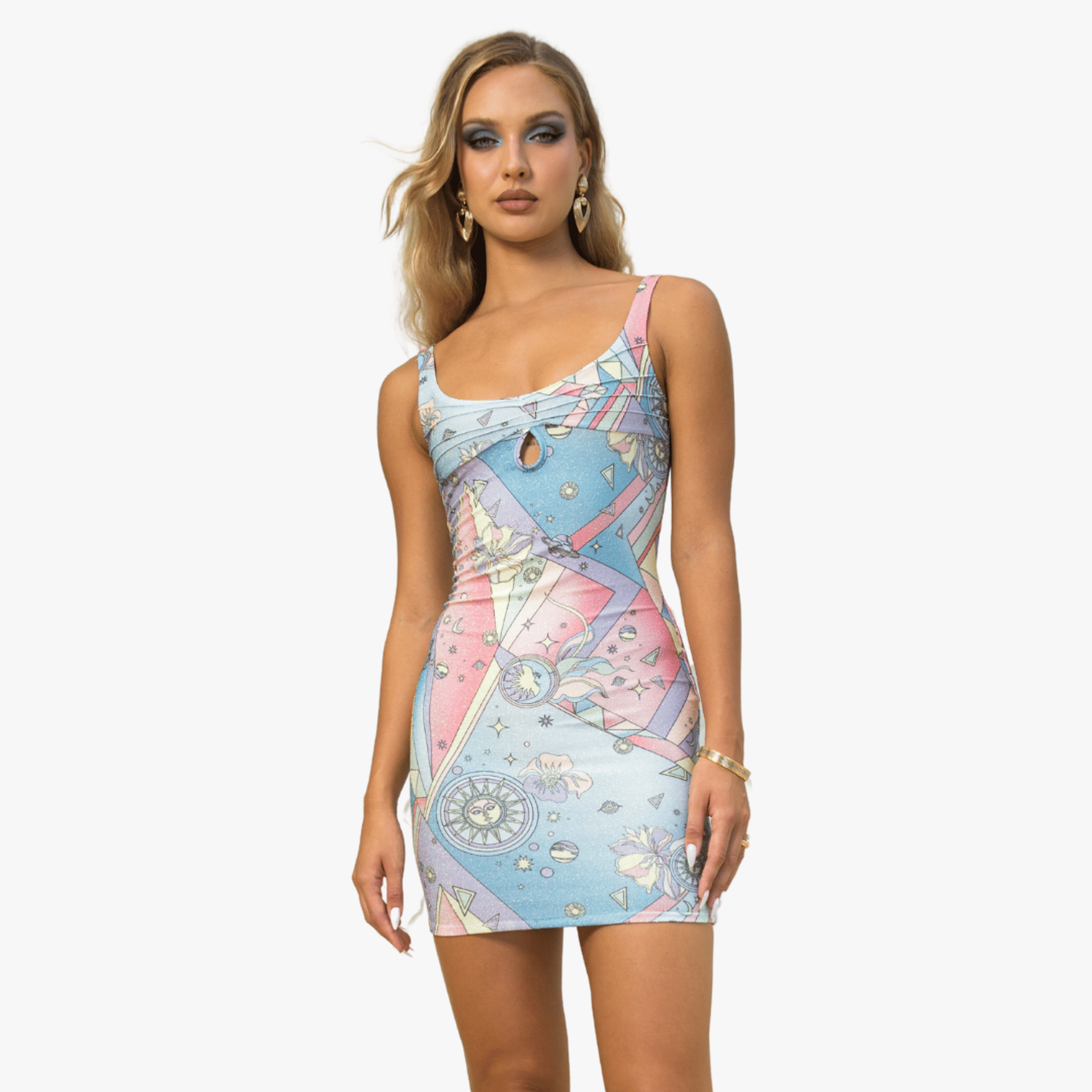 Aliona Embellished Luxury Multi-Coloured Party Dress in Multi color made by Oceanus Swimwear