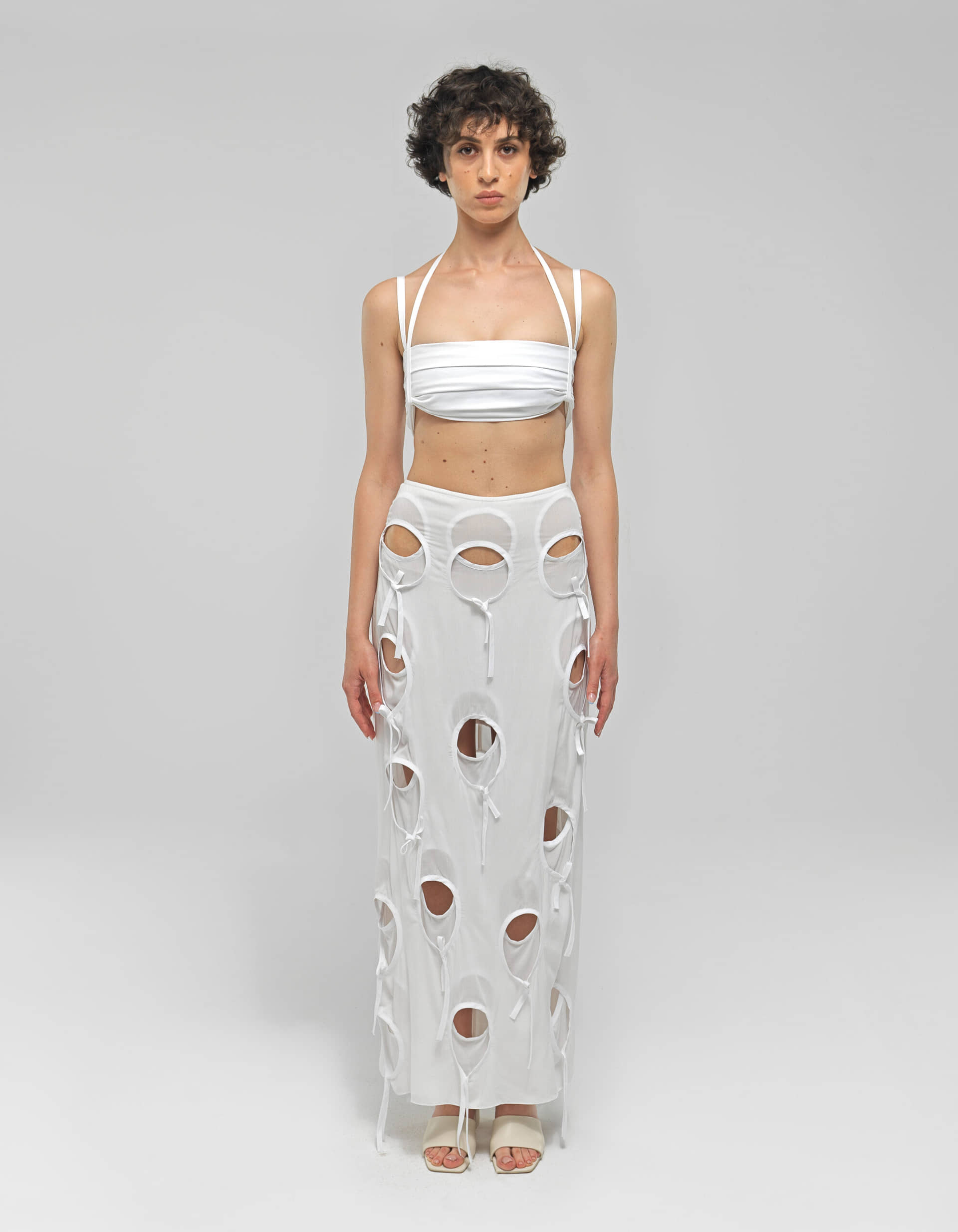 GWEN White Cropped Denim Top made by MAET