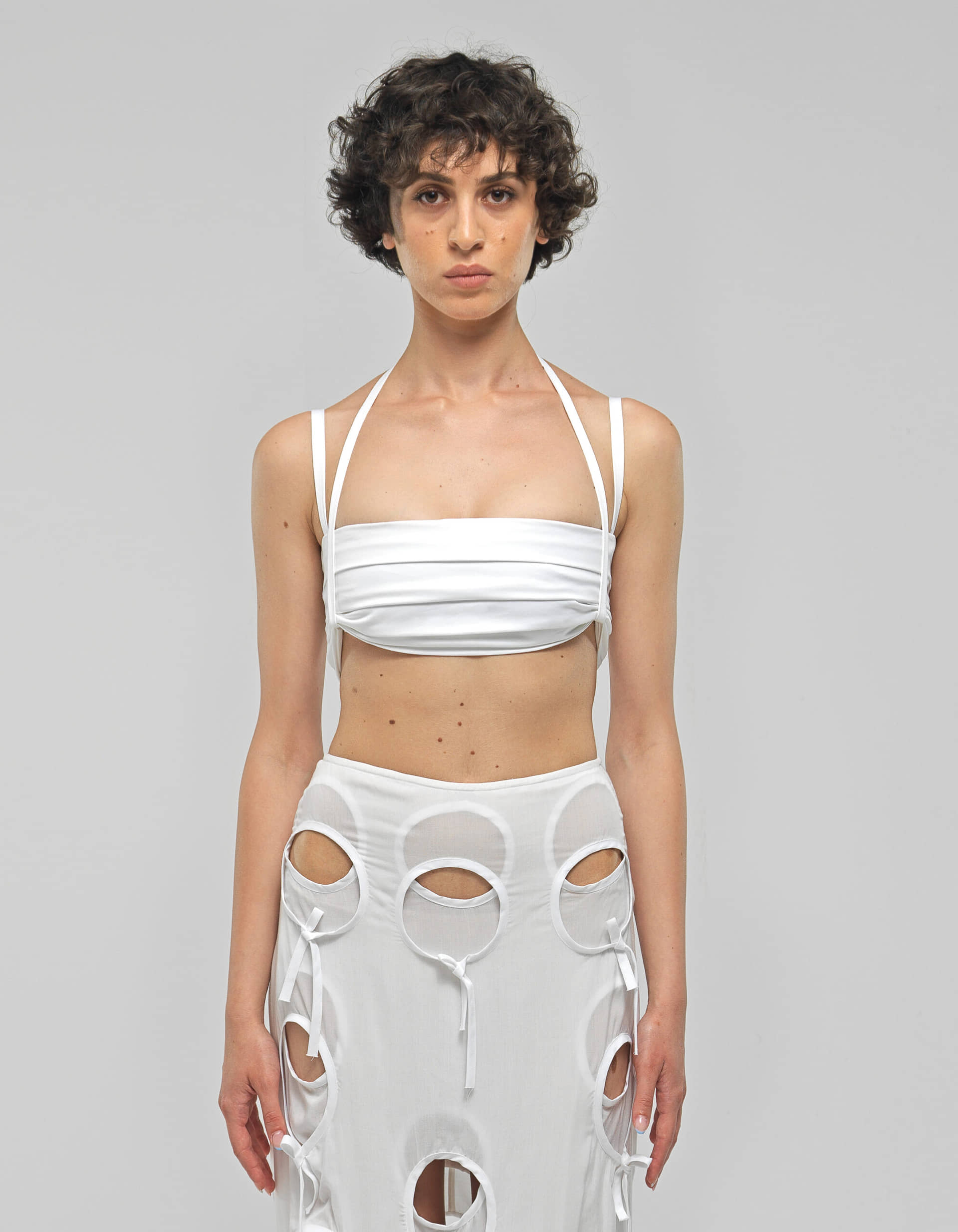 GWEN White Cropped Denim Top made by MAET