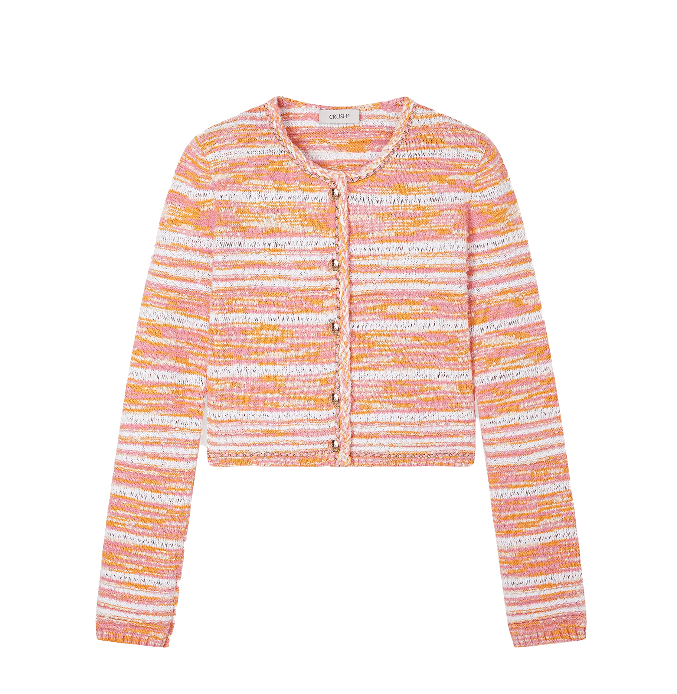 GRADIENT-STRIPED CHAIN-DETAILED CREWNECK CARDIGAN made by CRUSH Collection