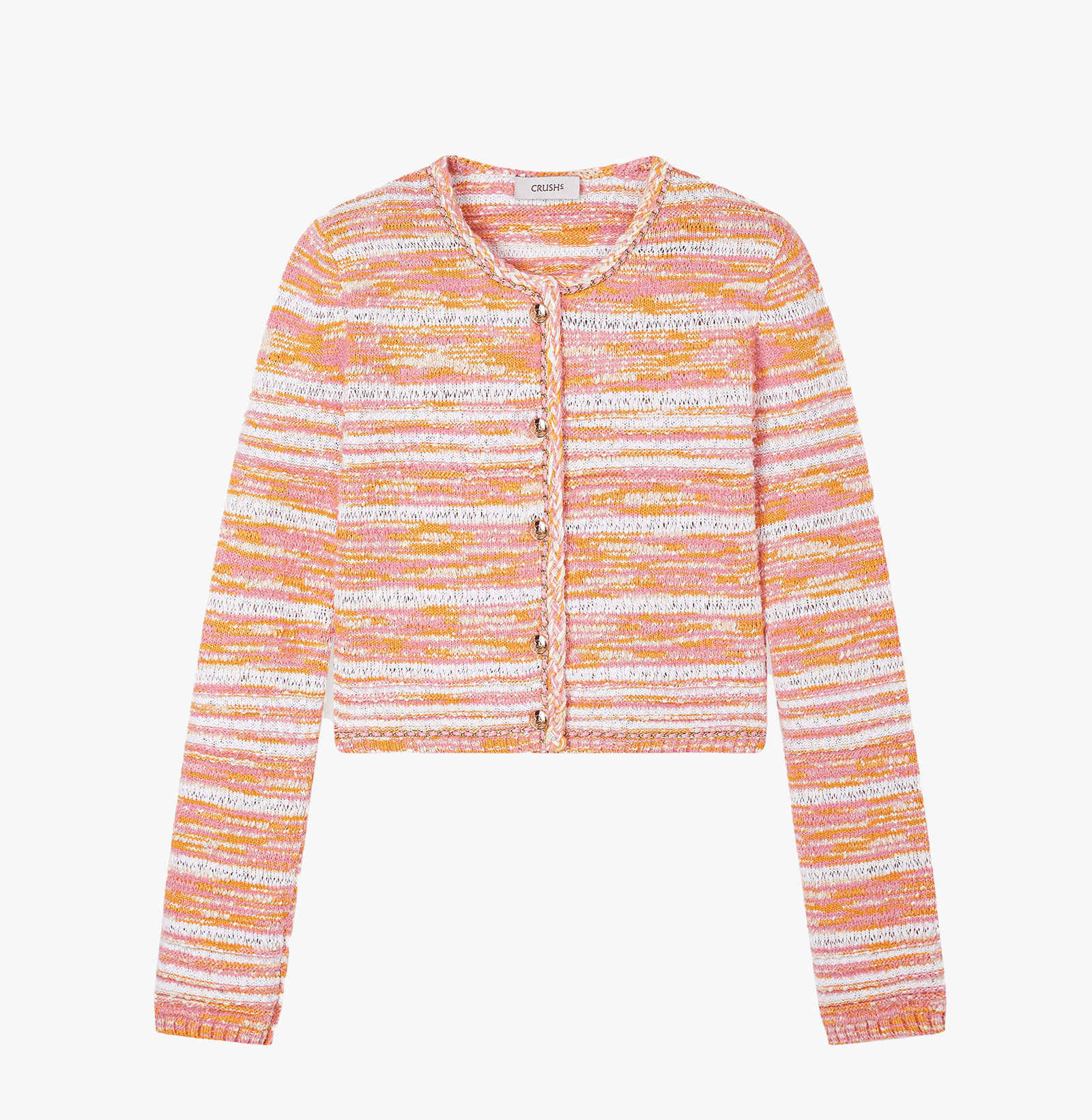 GRADIENT-STRIPED CHAIN-DETAILED CREWNECK CARDIGAN made by CRUSH Collection