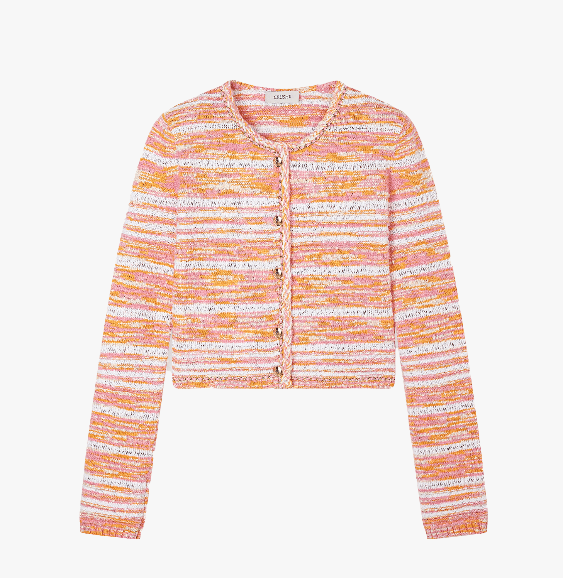 GRADIENT-STRIPED CHAIN-DETAILED CREWNECK CARDIGAN made by CRUSH Collection