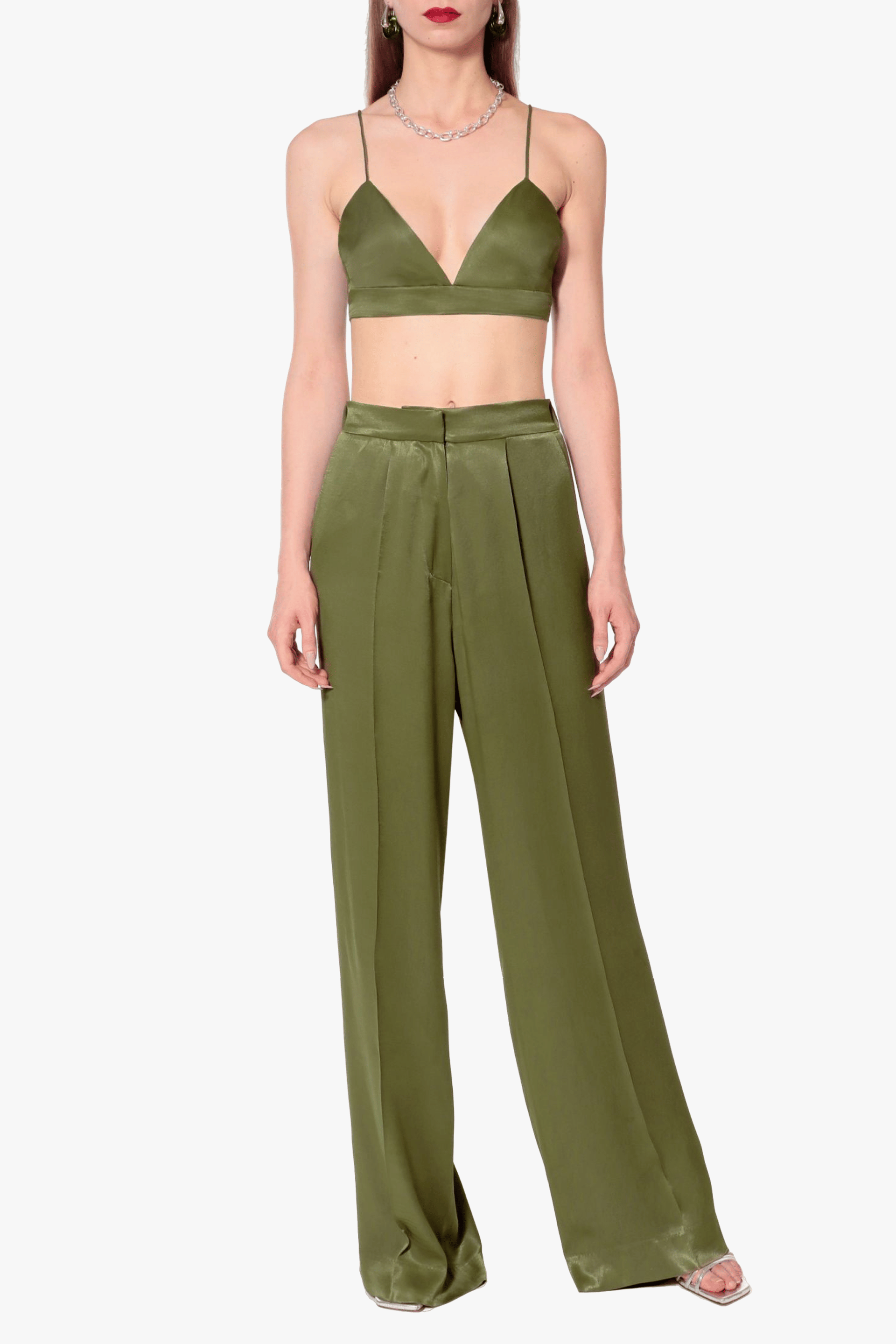 Bralette top Asha Satin Olive Branch made by HALEWSKI