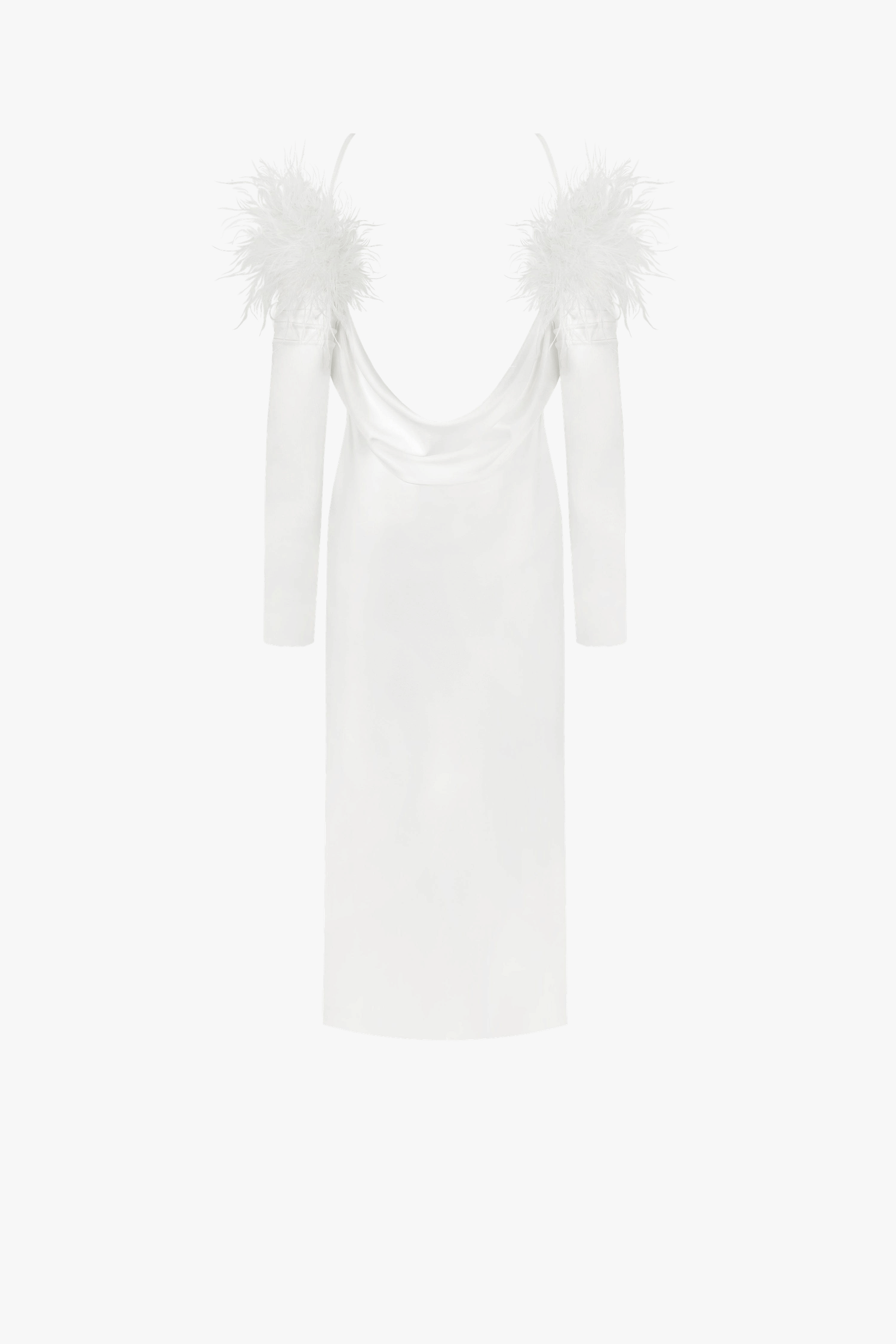 Voguish feather embellished midi dress made by Milla