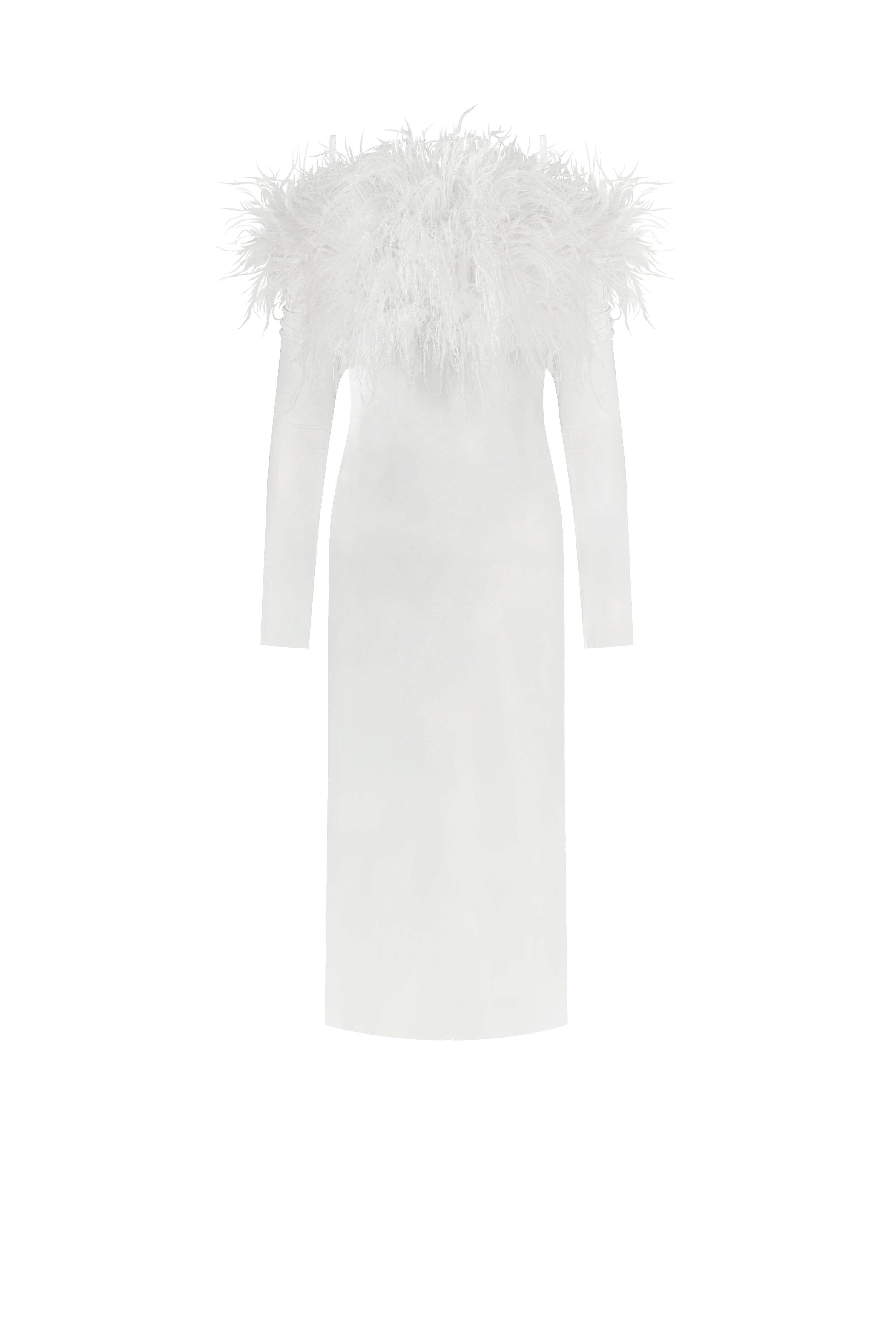 Voguish feather embellished midi dress made by Milla