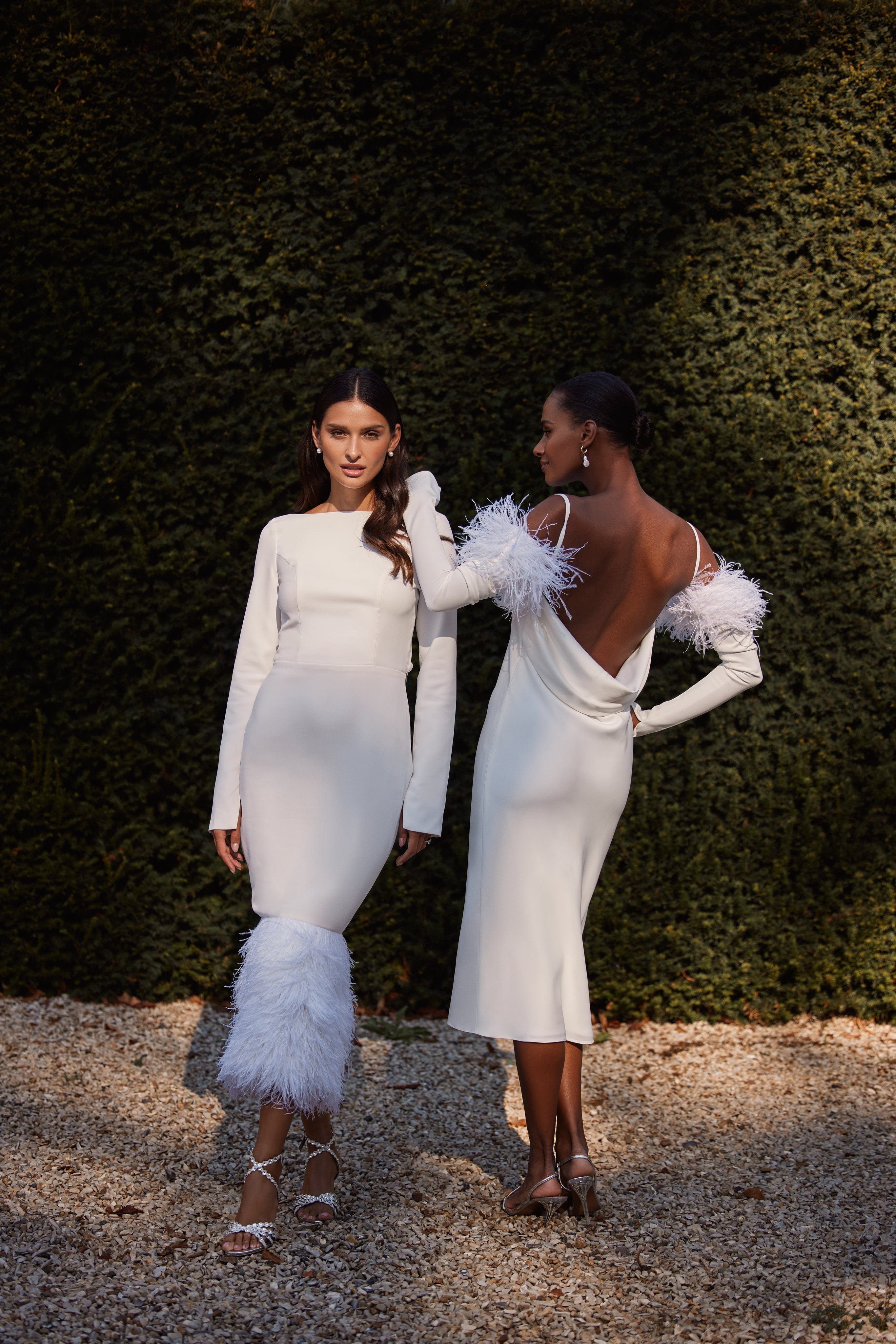 Voguish feather embellished midi dress made by Milla