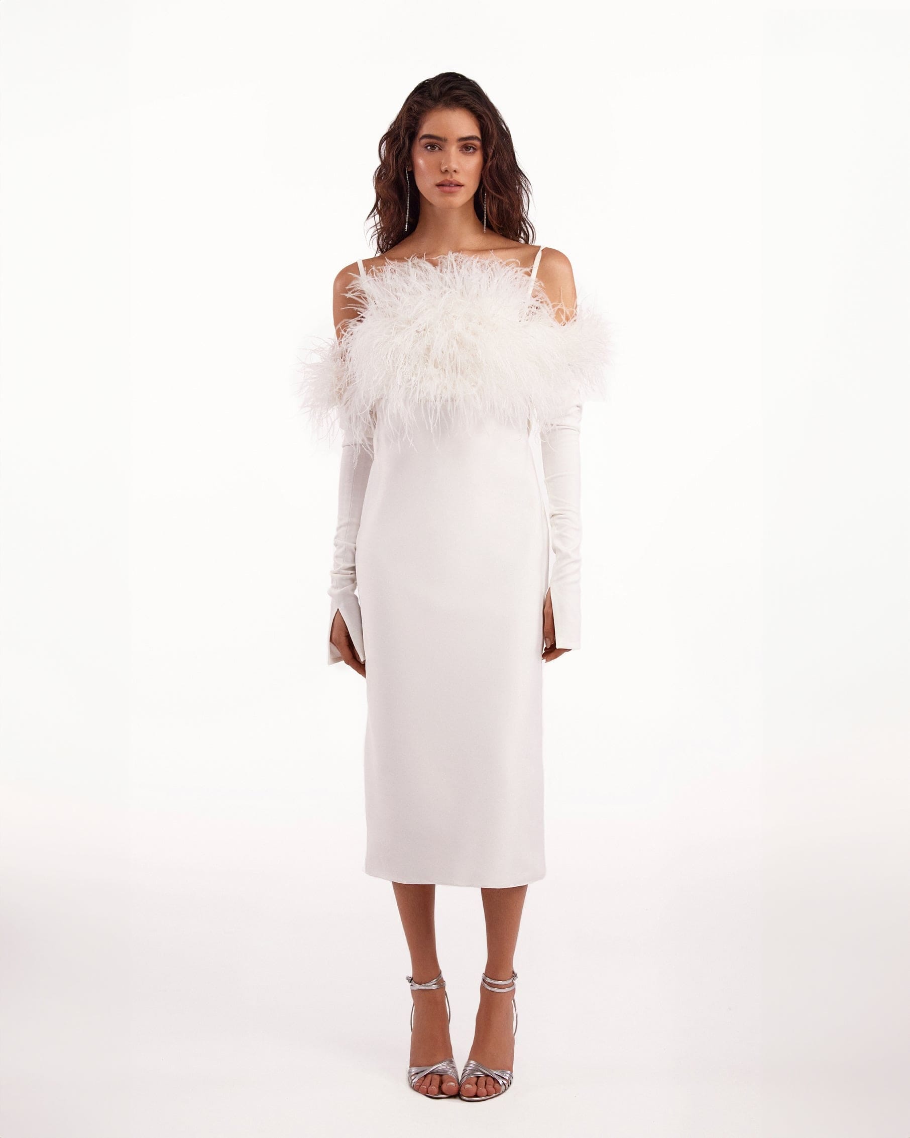 Voguish feather embellished midi dress made by Milla