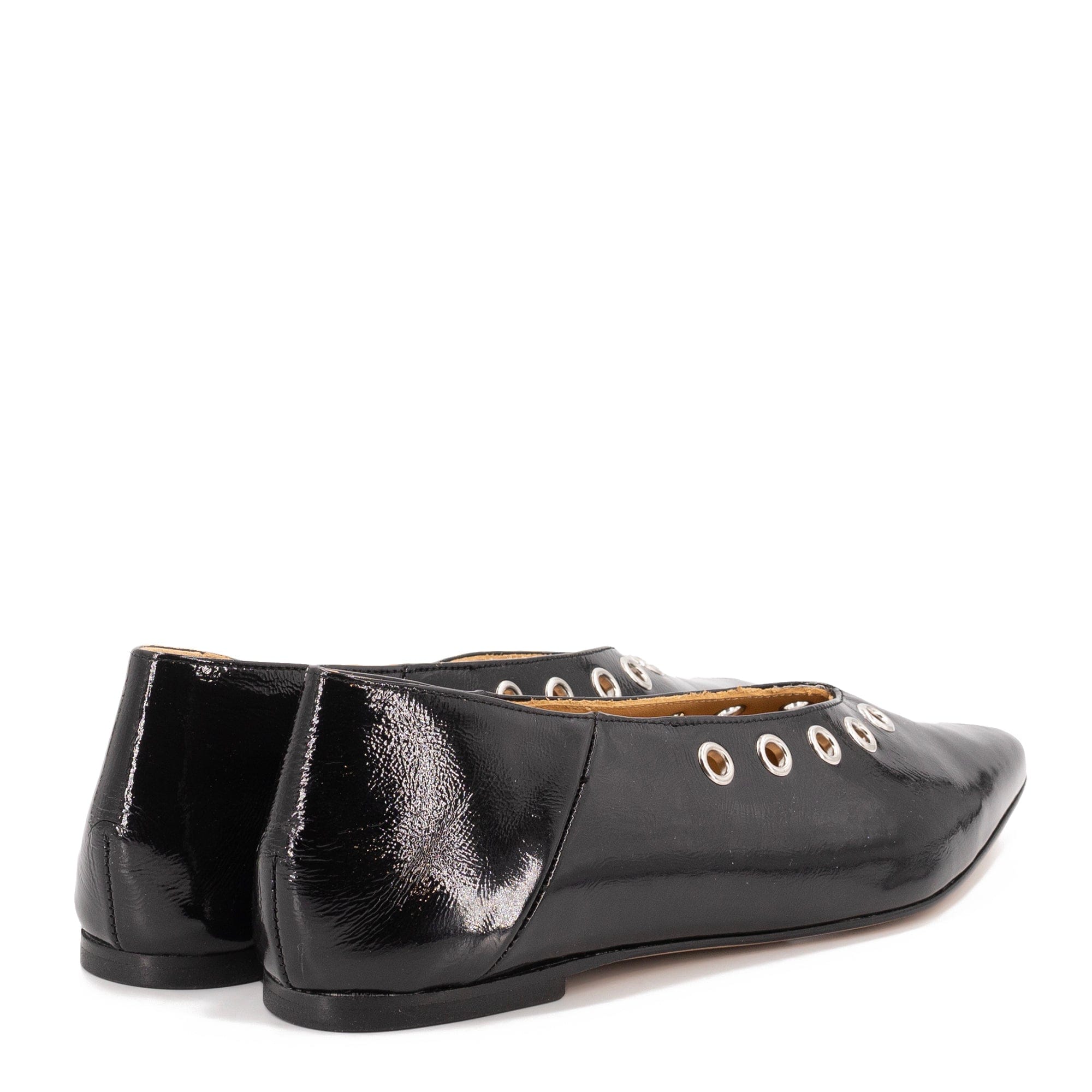 MIRANDA BLACK PATENT BALLERINAS made by Toral