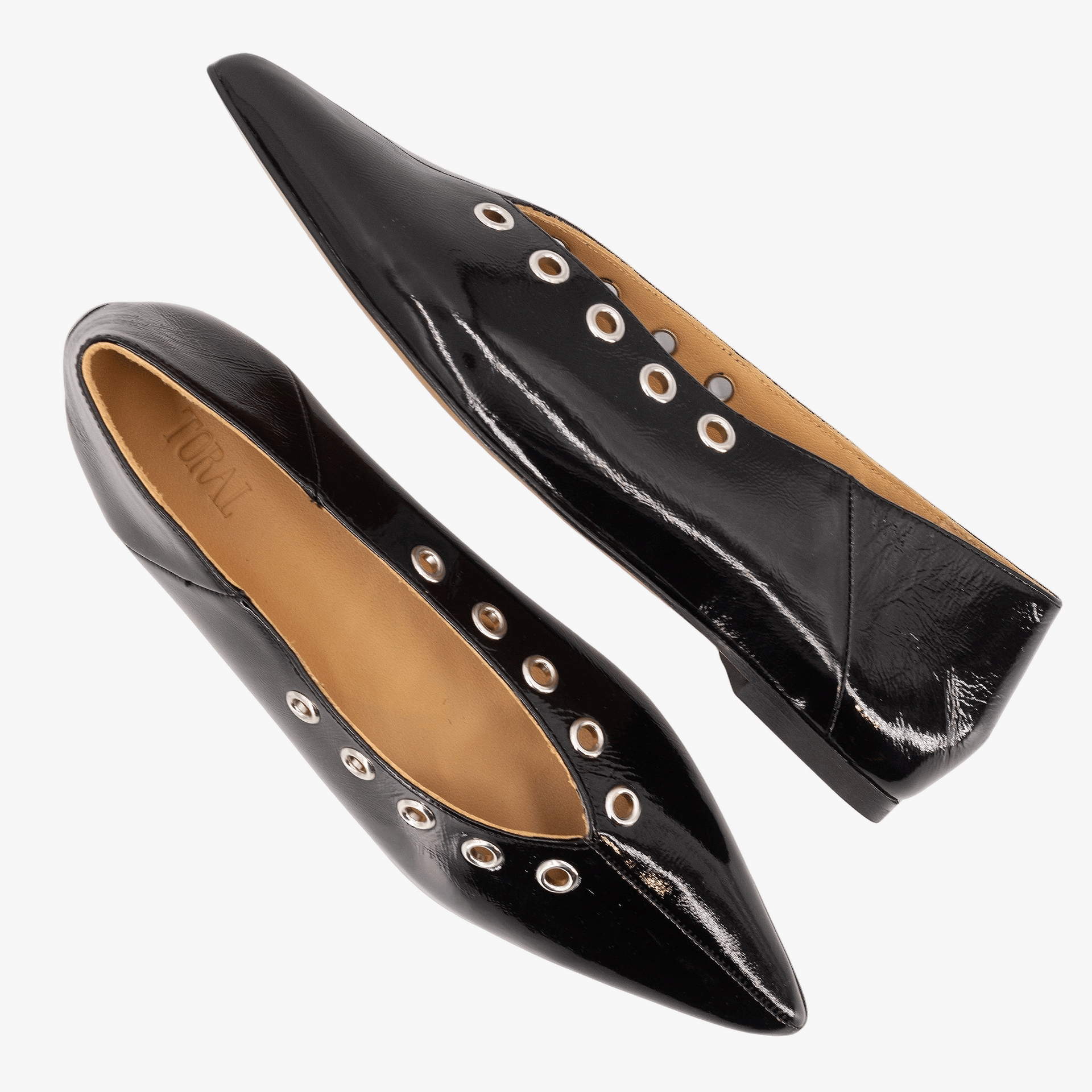 MIRANDA BLACK PATENT BALLERINAS made by Toral