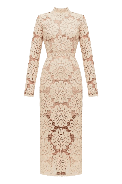 ELENA cream floral lace midi dress with turtleneck made by UNDRESS
